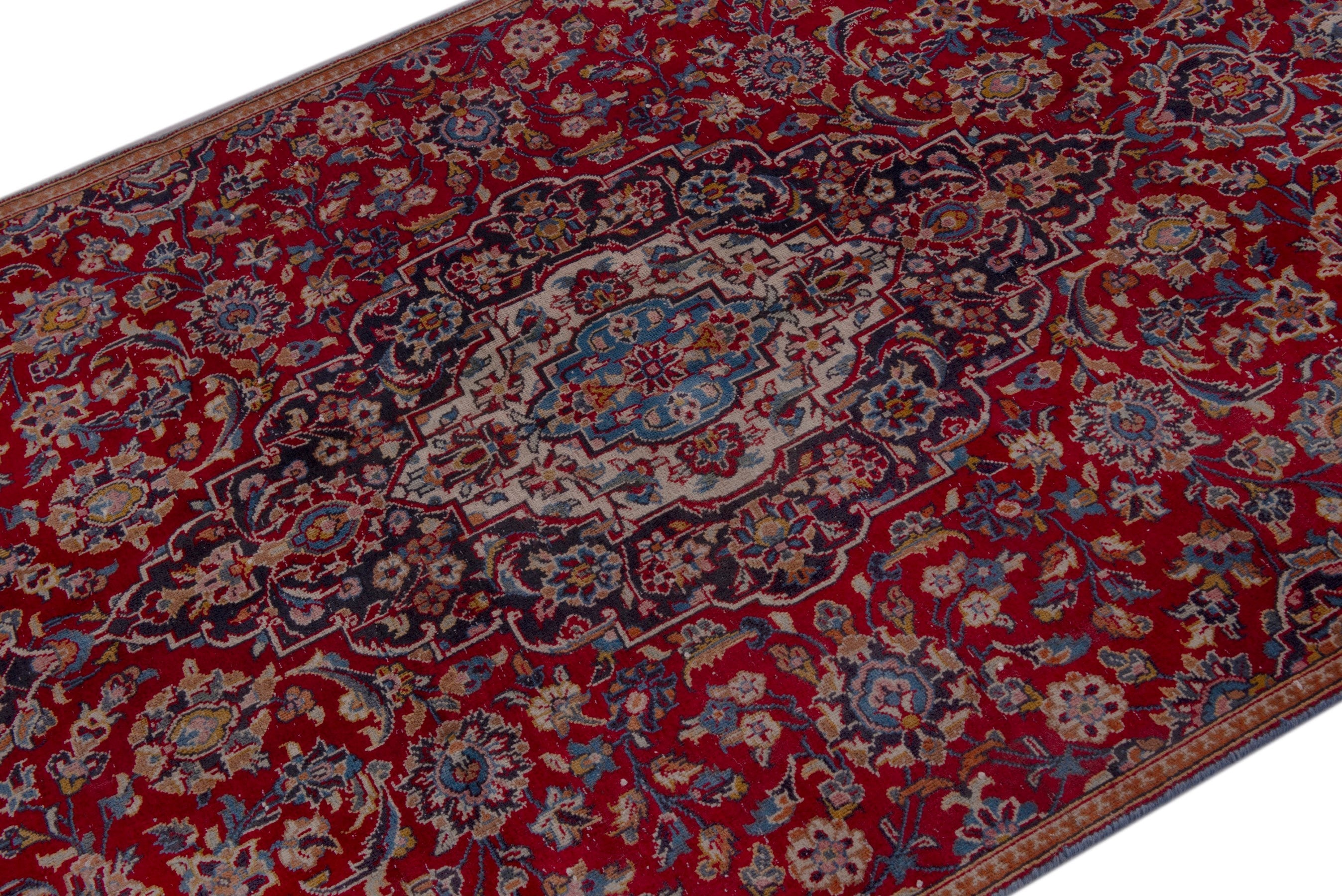 Persian Kashan area rug in deep red and walnut, view 4 of 20