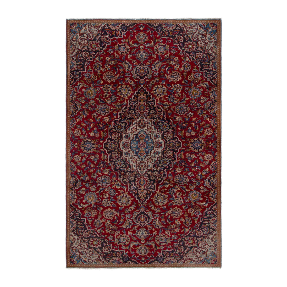 Persian Kashan area rug in deep red and walnut, 4'3" x 7'7"