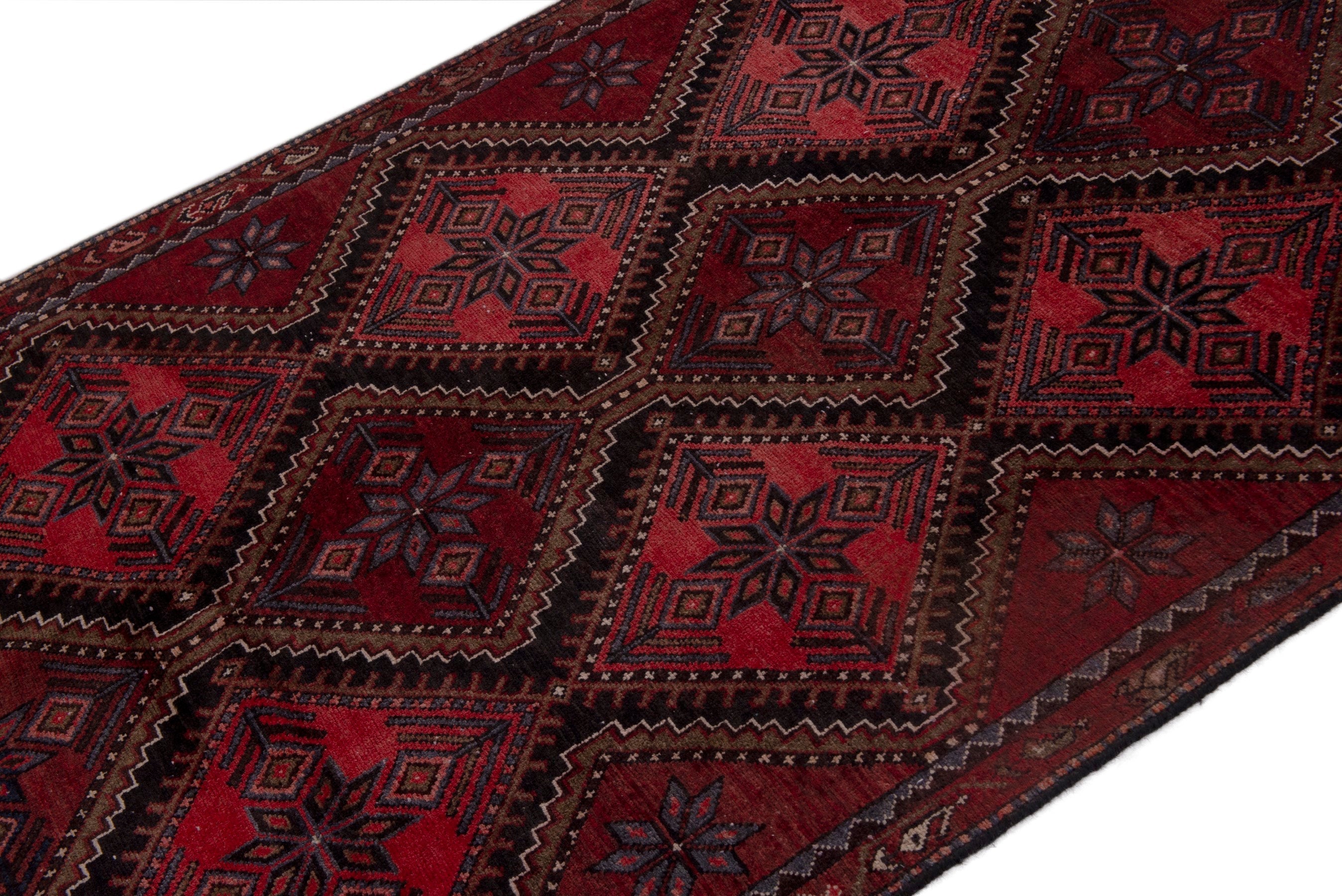 Persian Hamedan area rug in deep red and burgundy, view 4 of 19