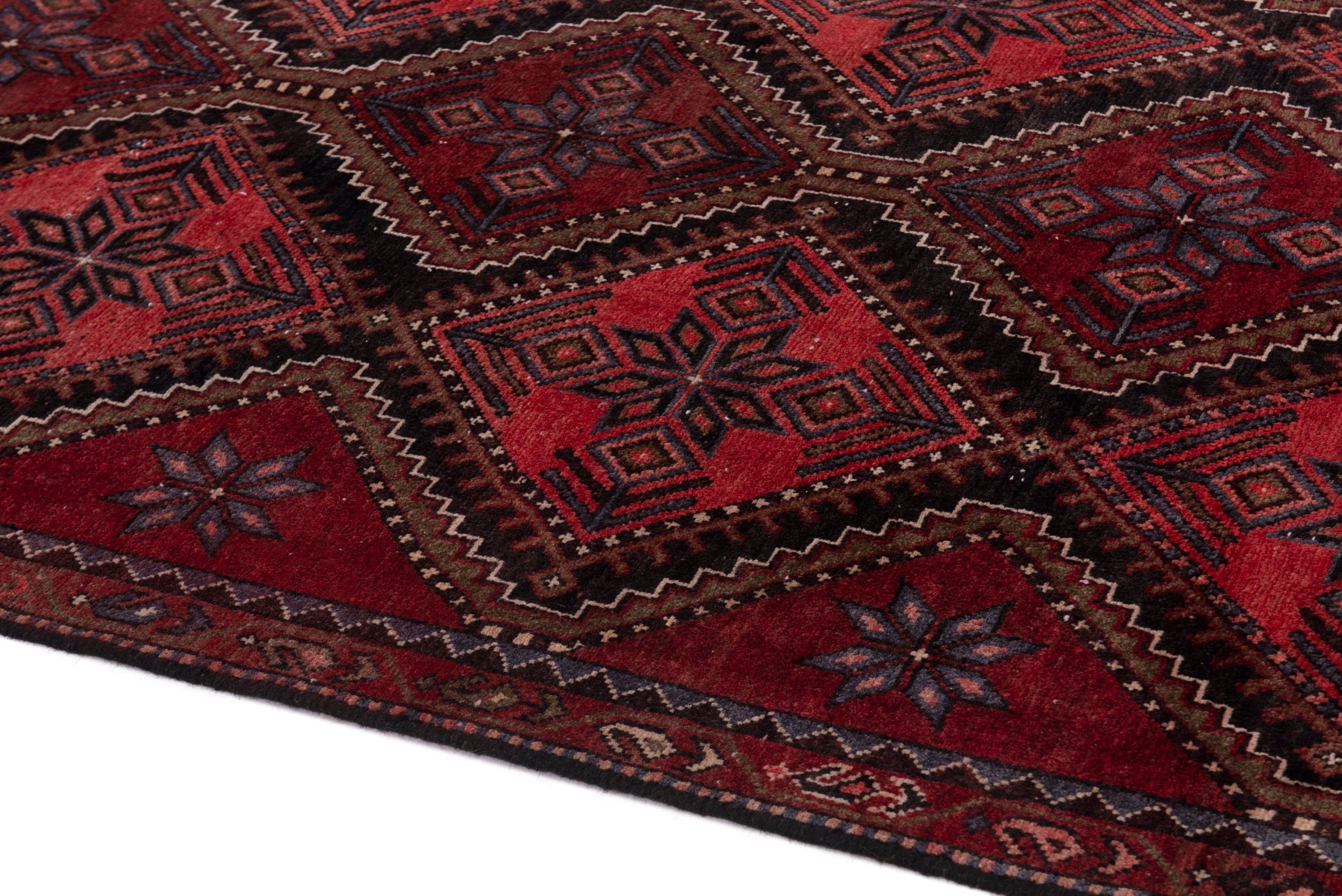 Persian Hamedan area rug in deep red and burgundy, view 8 of 19