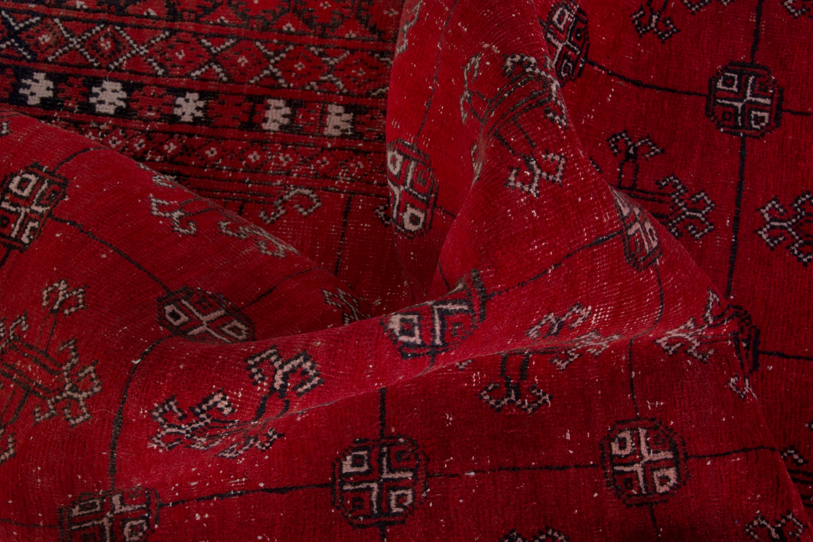 Persian Torkaman area rug in deep red and burgundy, view 16 of 19