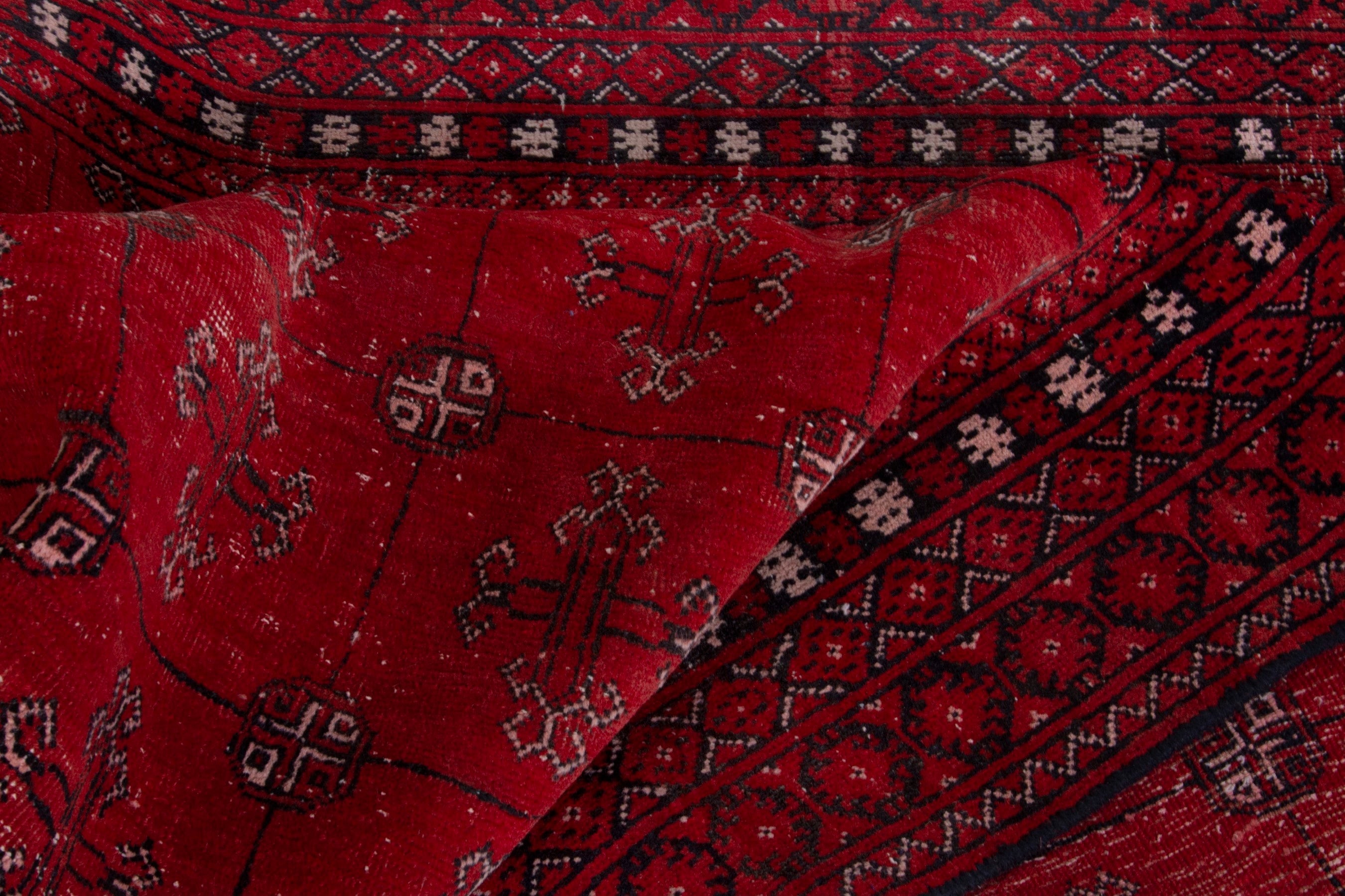 Persian Torkaman area rug in deep red and burgundy, view 17 of 19