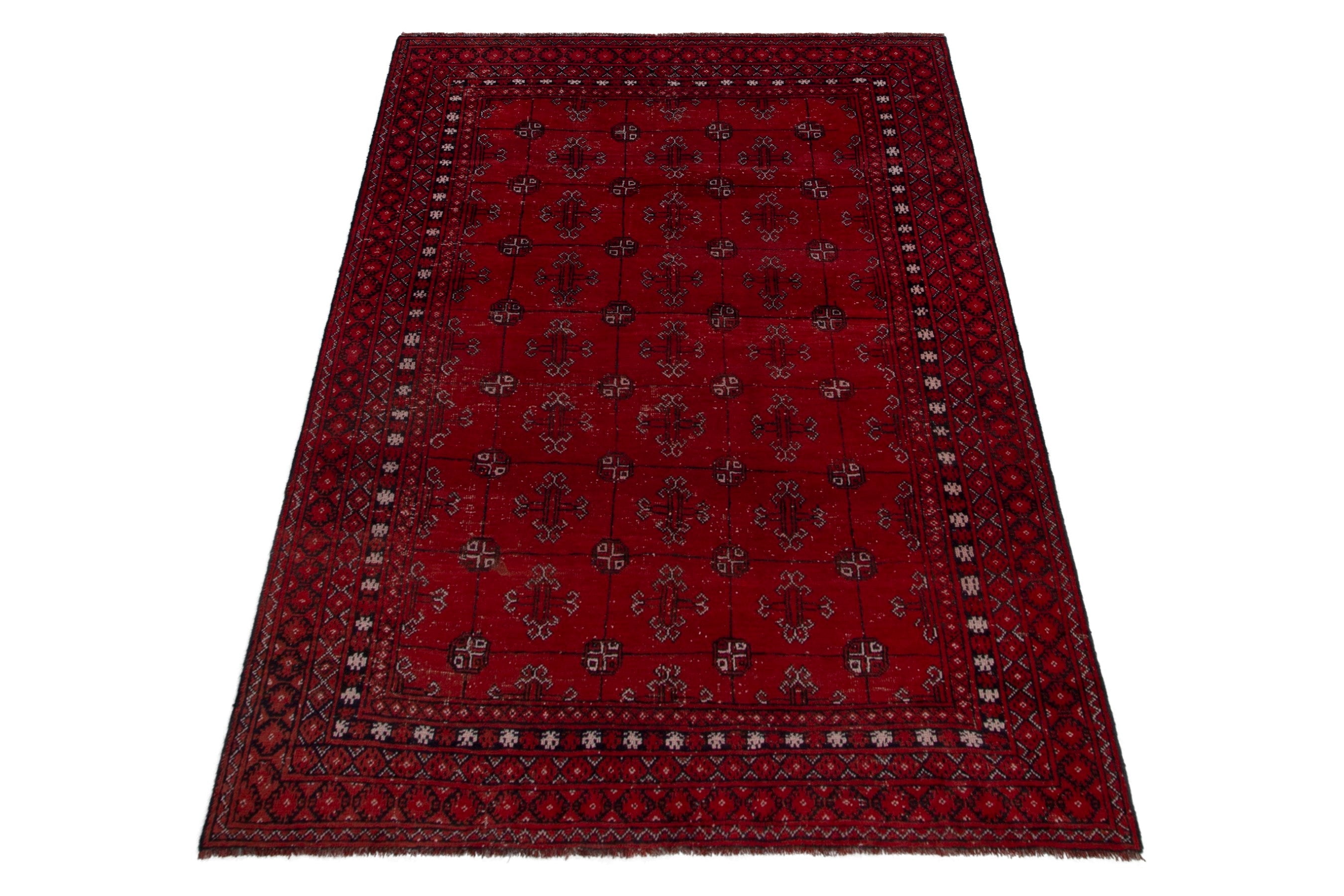Persian Torkaman area rug in deep red and burgundy, view 2 of 19
