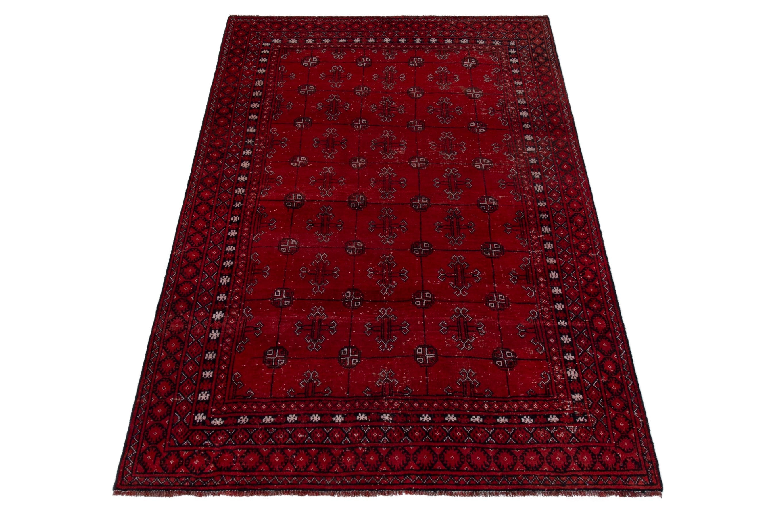 Persian Torkaman area rug in deep red and burgundy, view 3 of 19