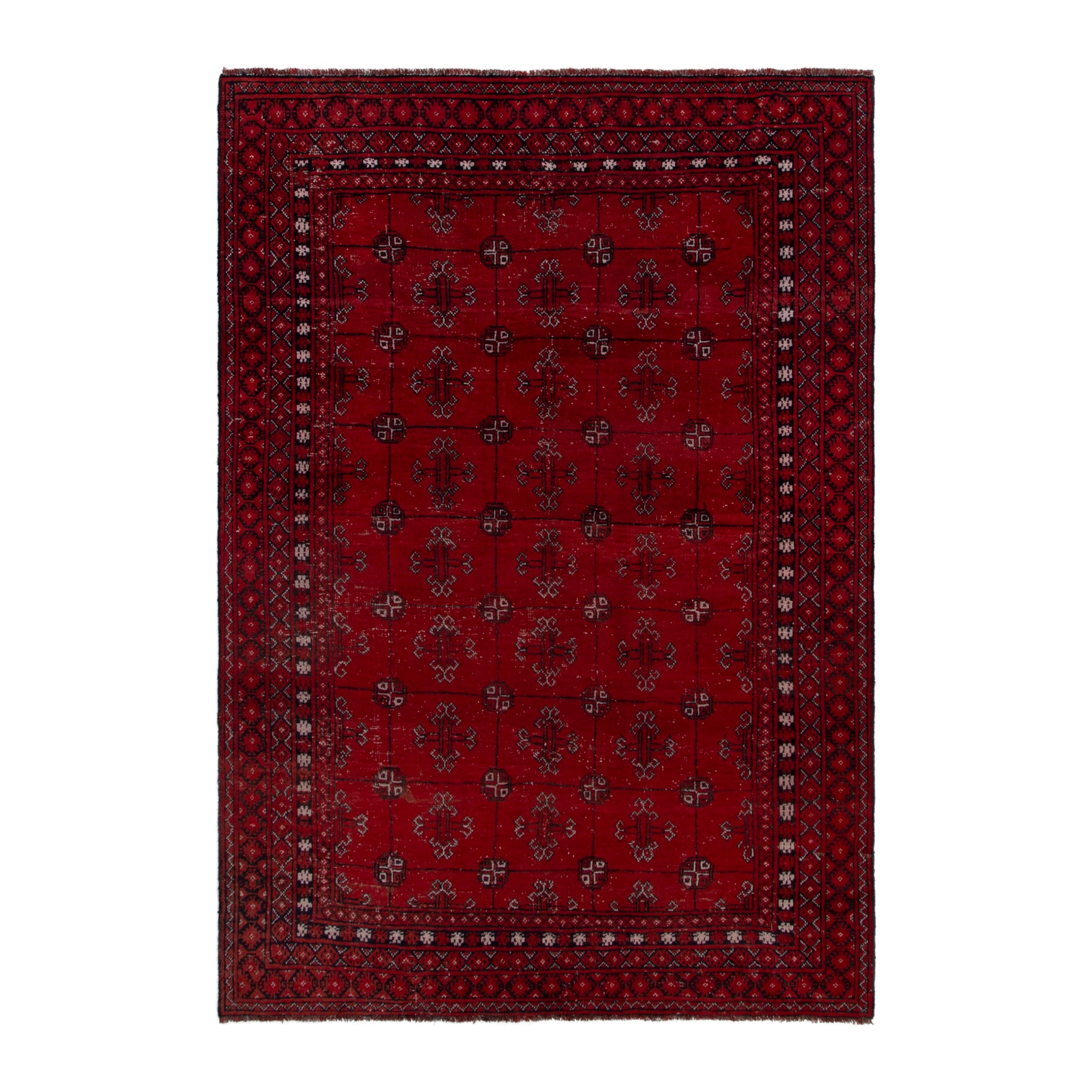 Persian Torkaman area rug in deep red and burgundy, 5'1" x 7'5"