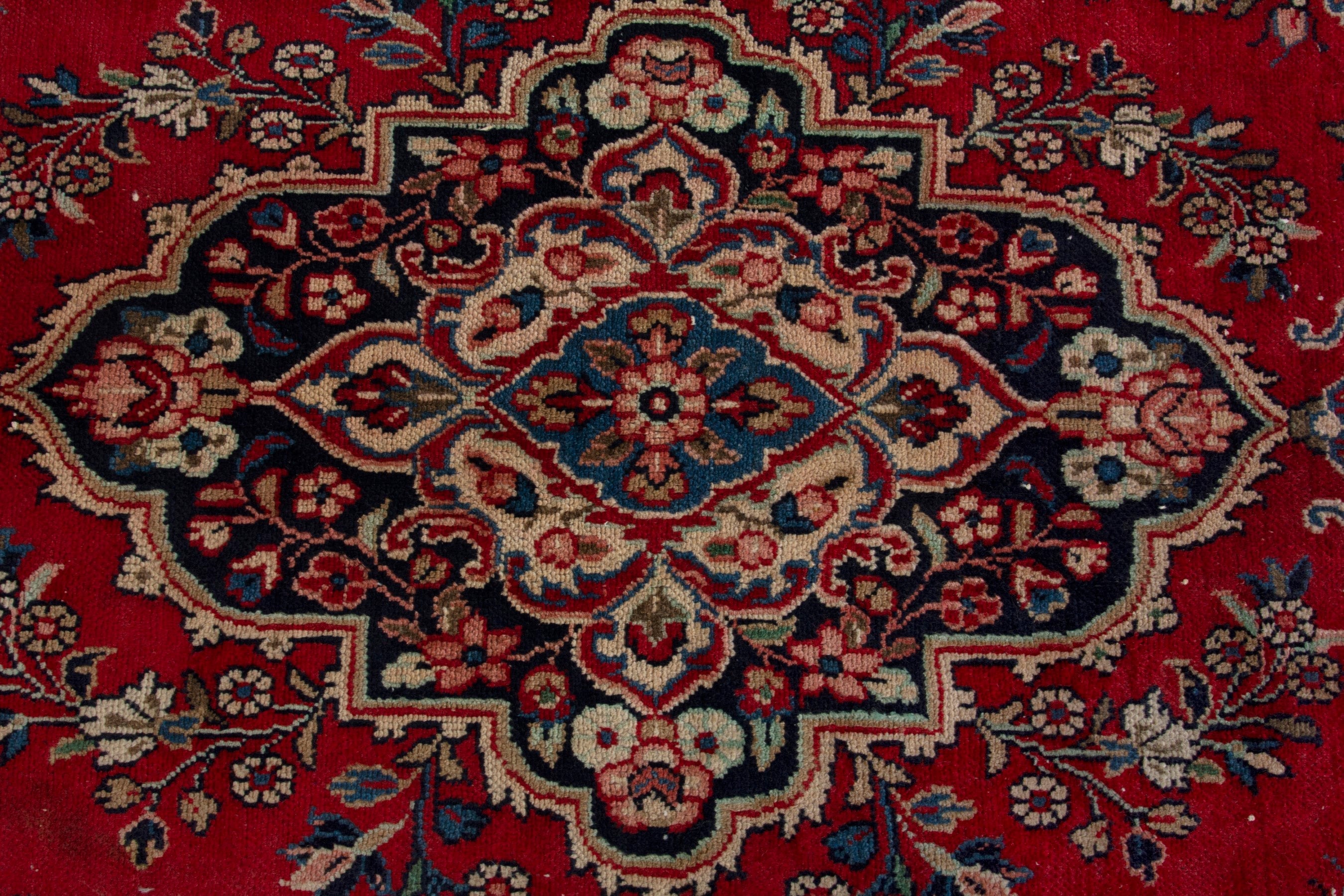 Persian Hamedan area rug in deep red and tan, view 13 of 19