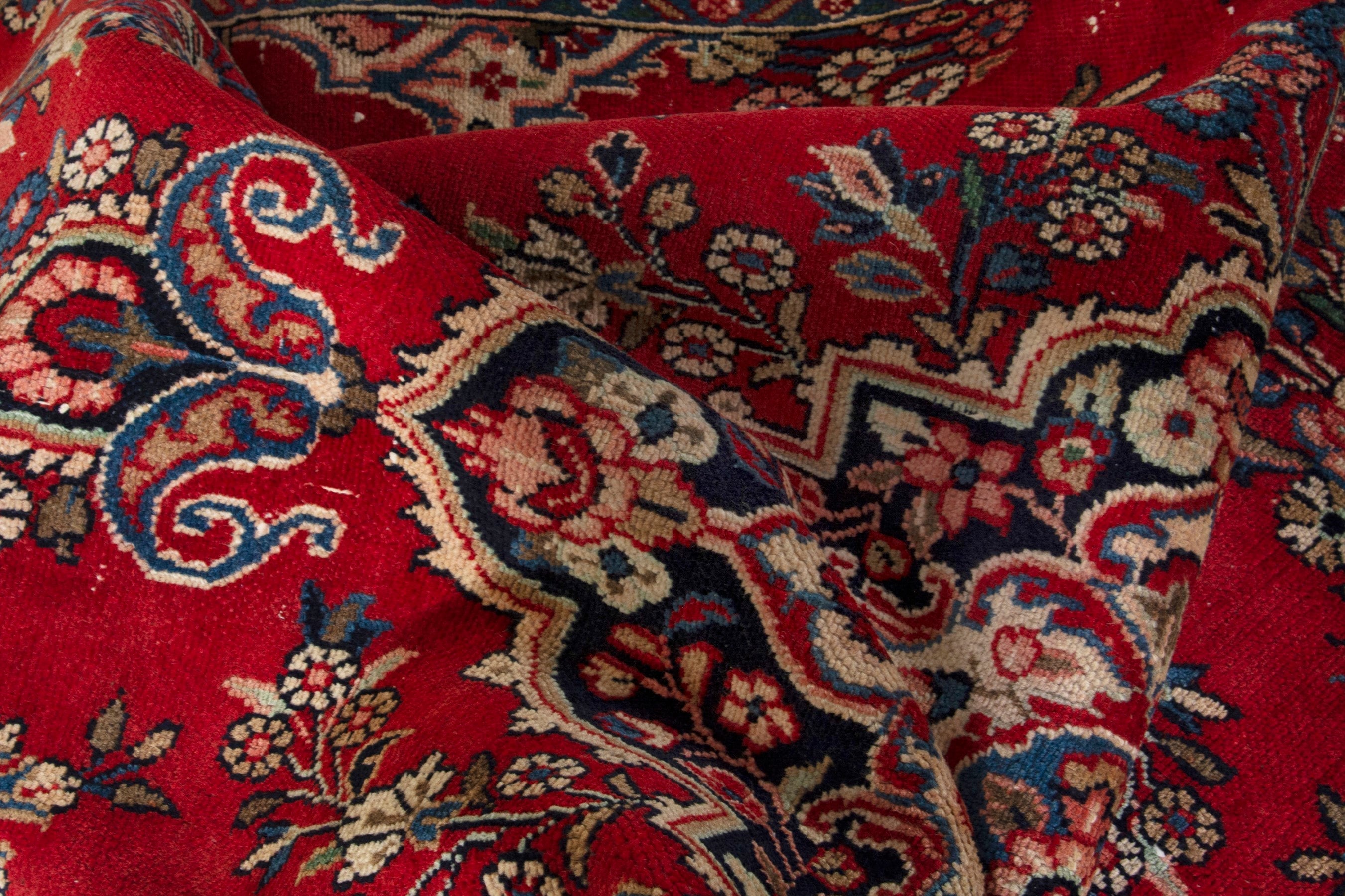 Persian Hamedan area rug in deep red and tan, view 16 of 19