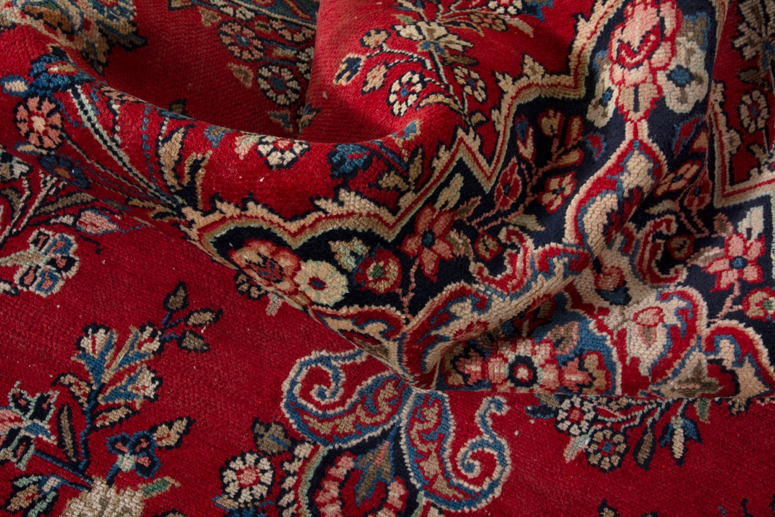 Persian Hamedan area rug in deep red and tan, view 17 of 19