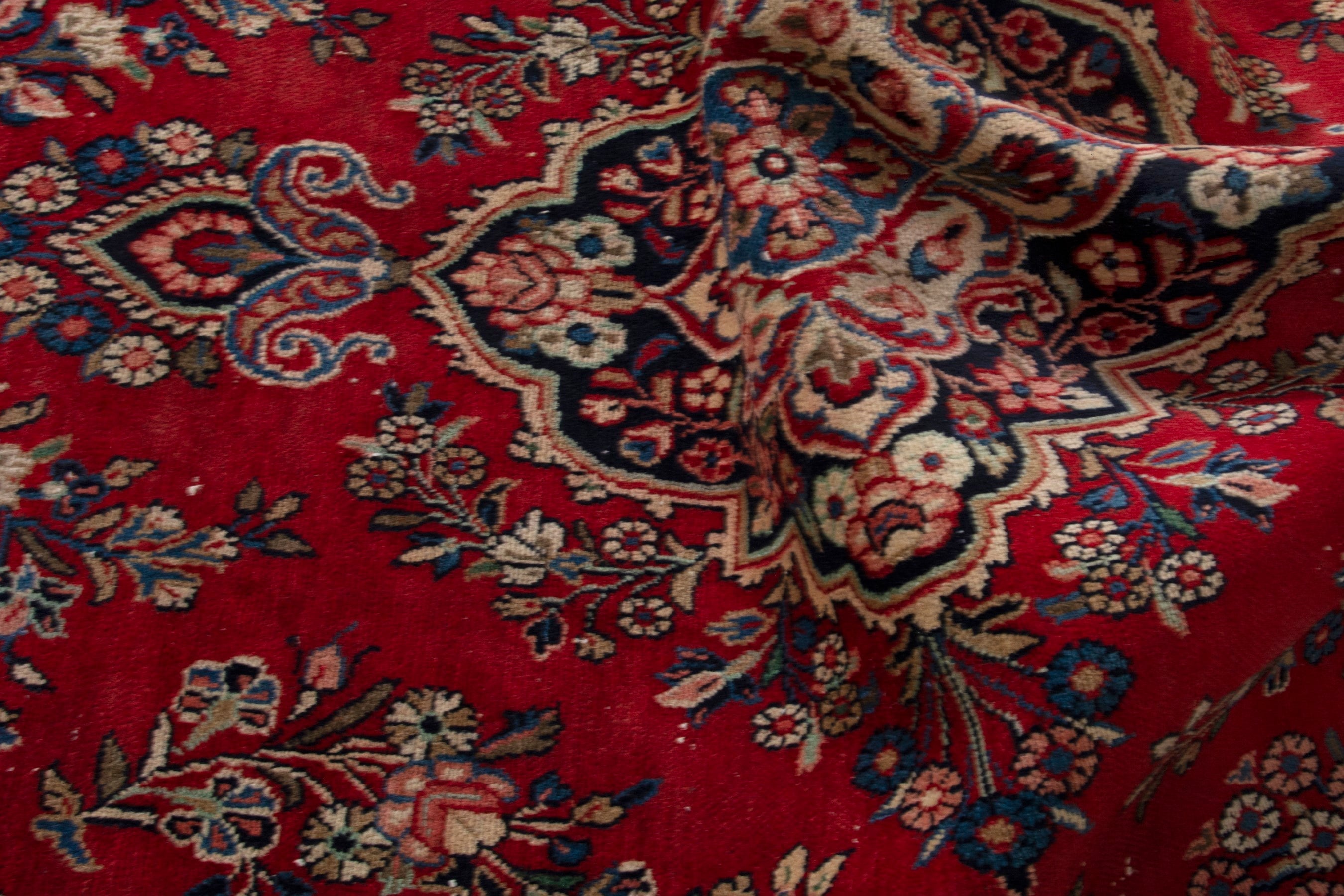Persian Hamedan area rug in deep red and tan, view 18 of 19