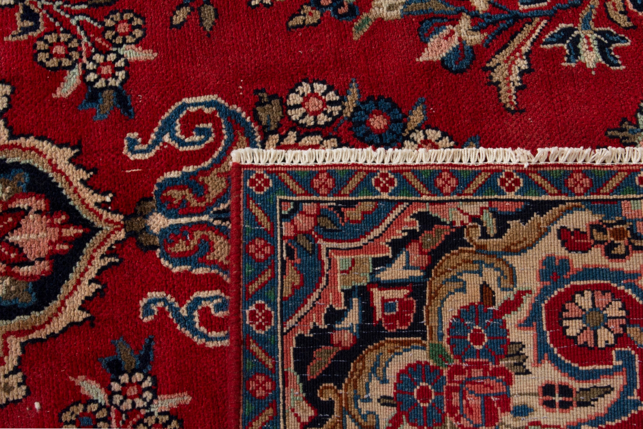 Persian Hamedan area rug in deep red and tan, view 19 of 19