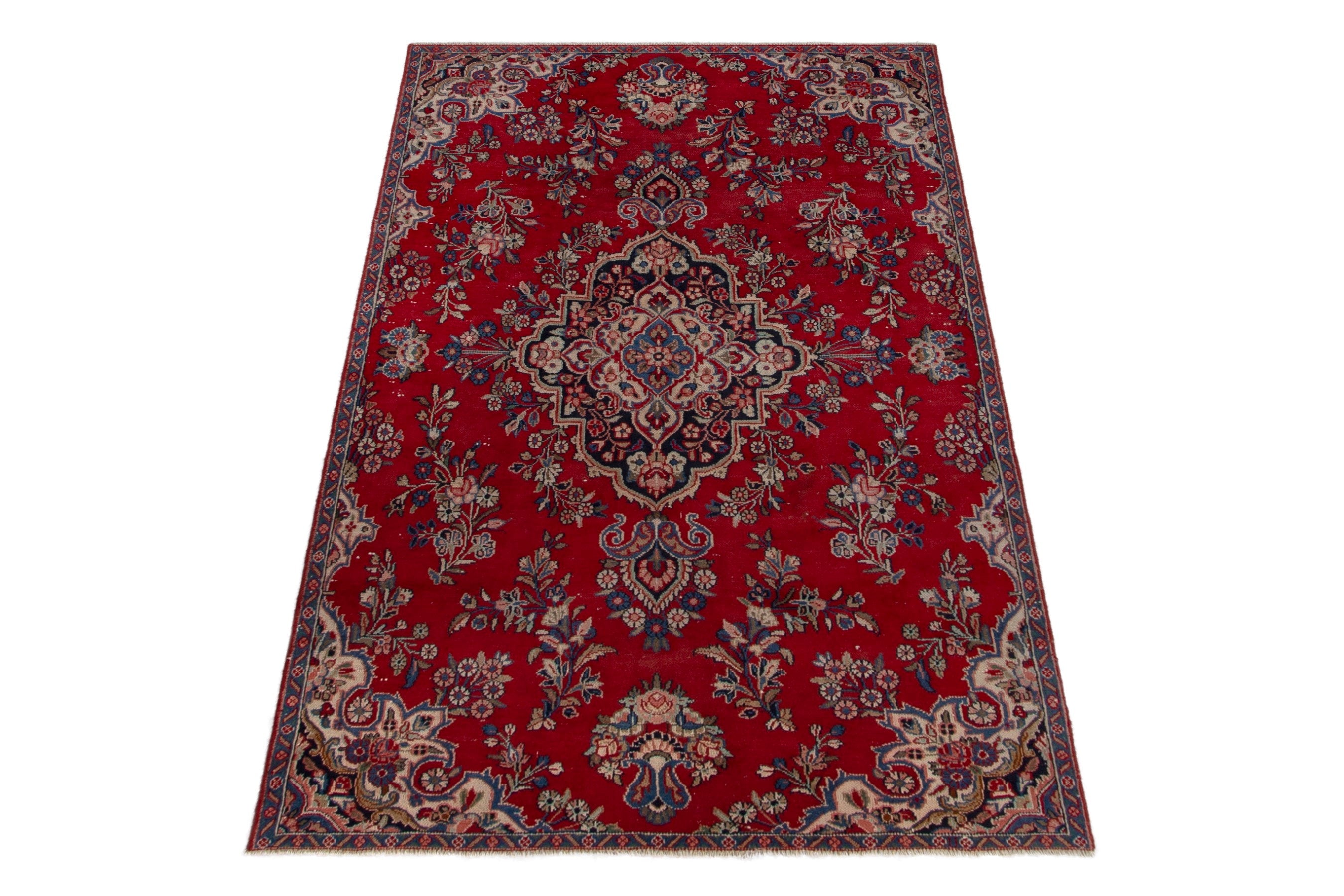 Persian Hamedan area rug in deep red and tan, view 2 of 19