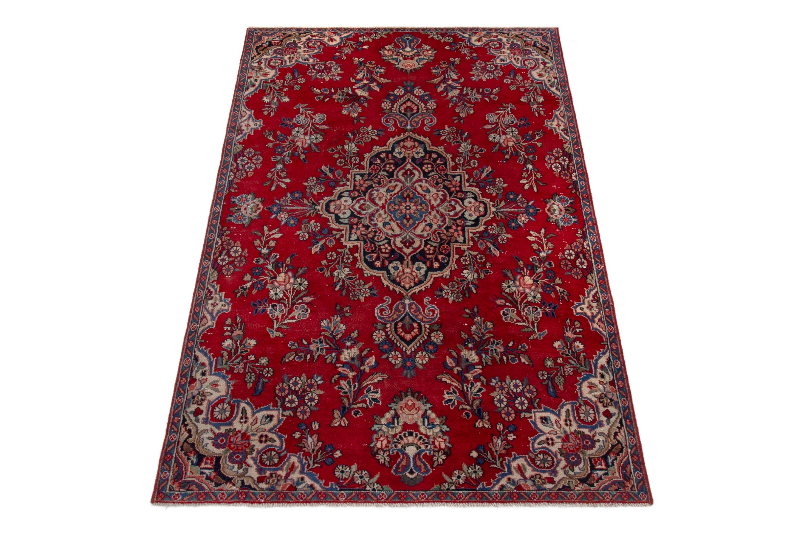 Persian Hamedan area rug in deep red and tan, view 3 of 19