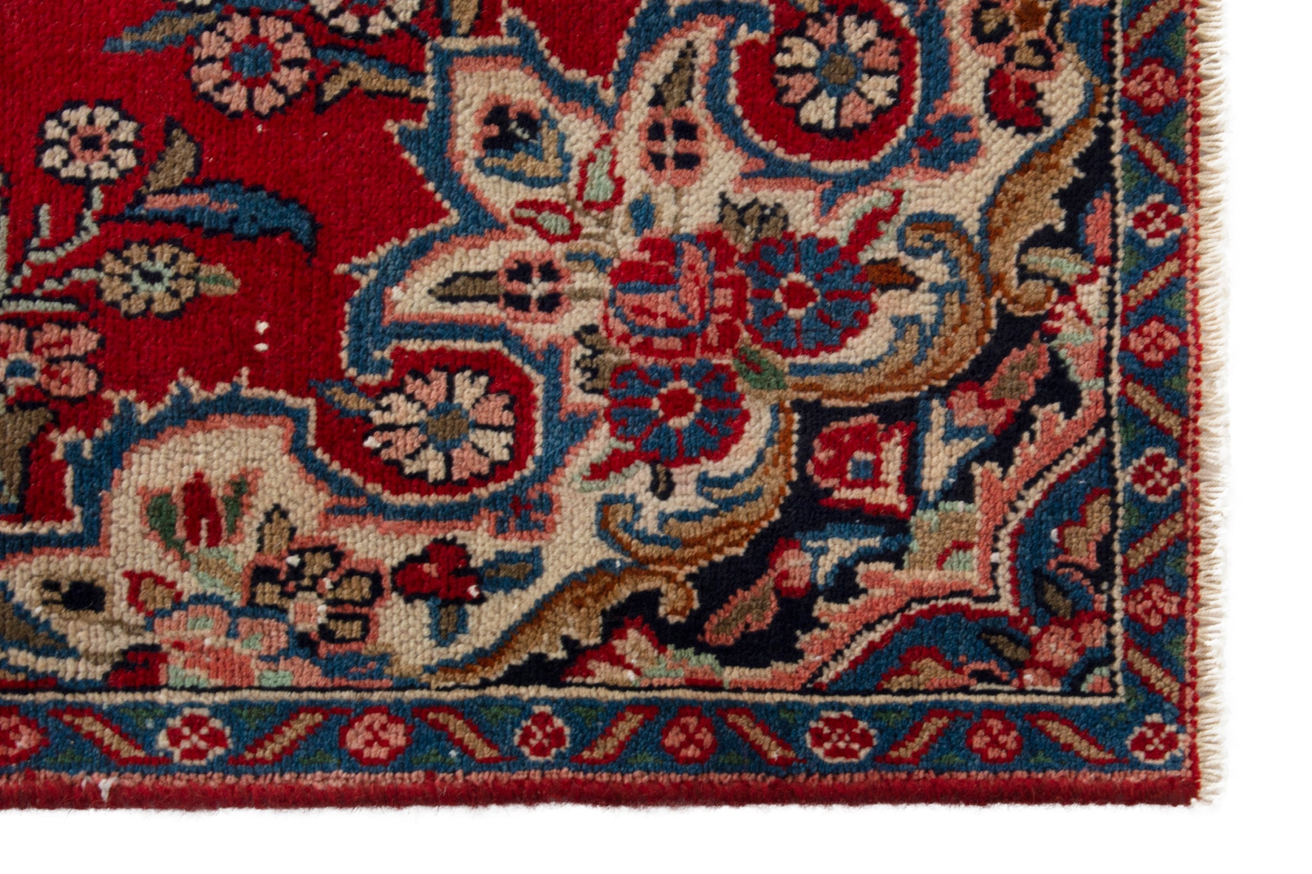 Persian Hamedan area rug in deep red and tan, view 5 of 19
