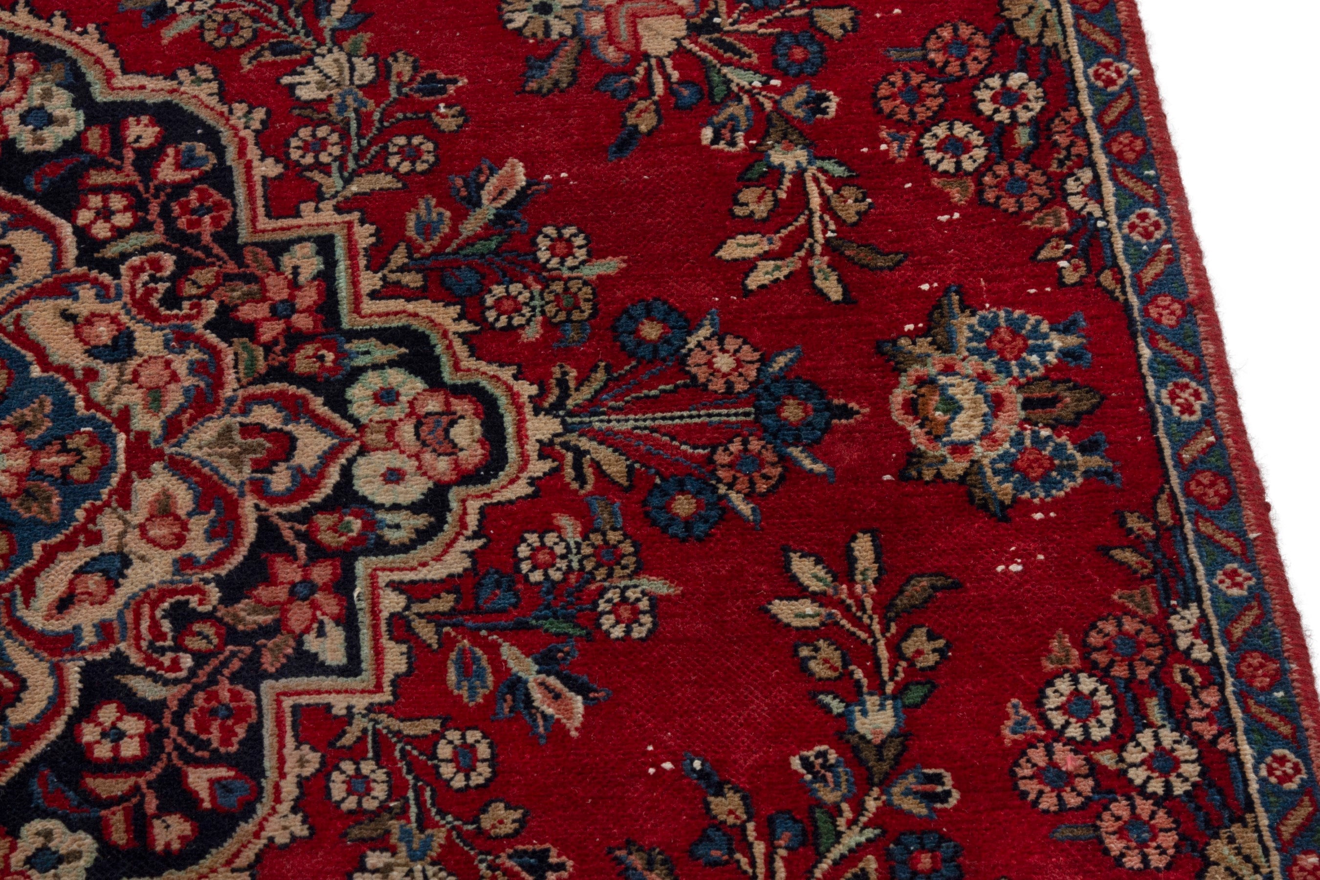 Persian Hamedan area rug in deep red and tan, view 7 of 19