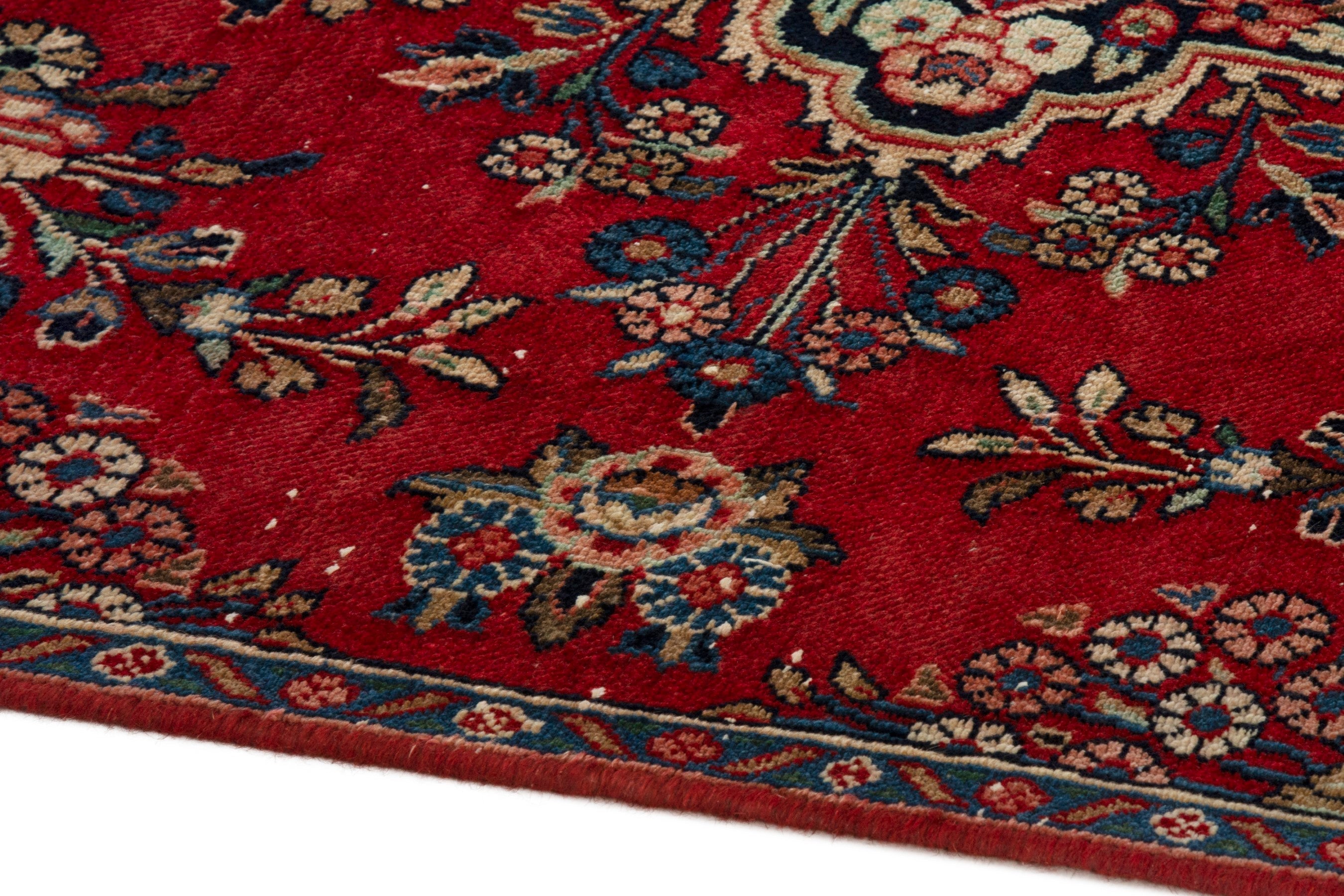 Persian Hamedan area rug in deep red and tan, view 8 of 19