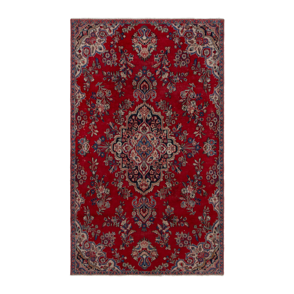 Persian Hamedan area rug in deep red and tan, 4'10" x 8'3"