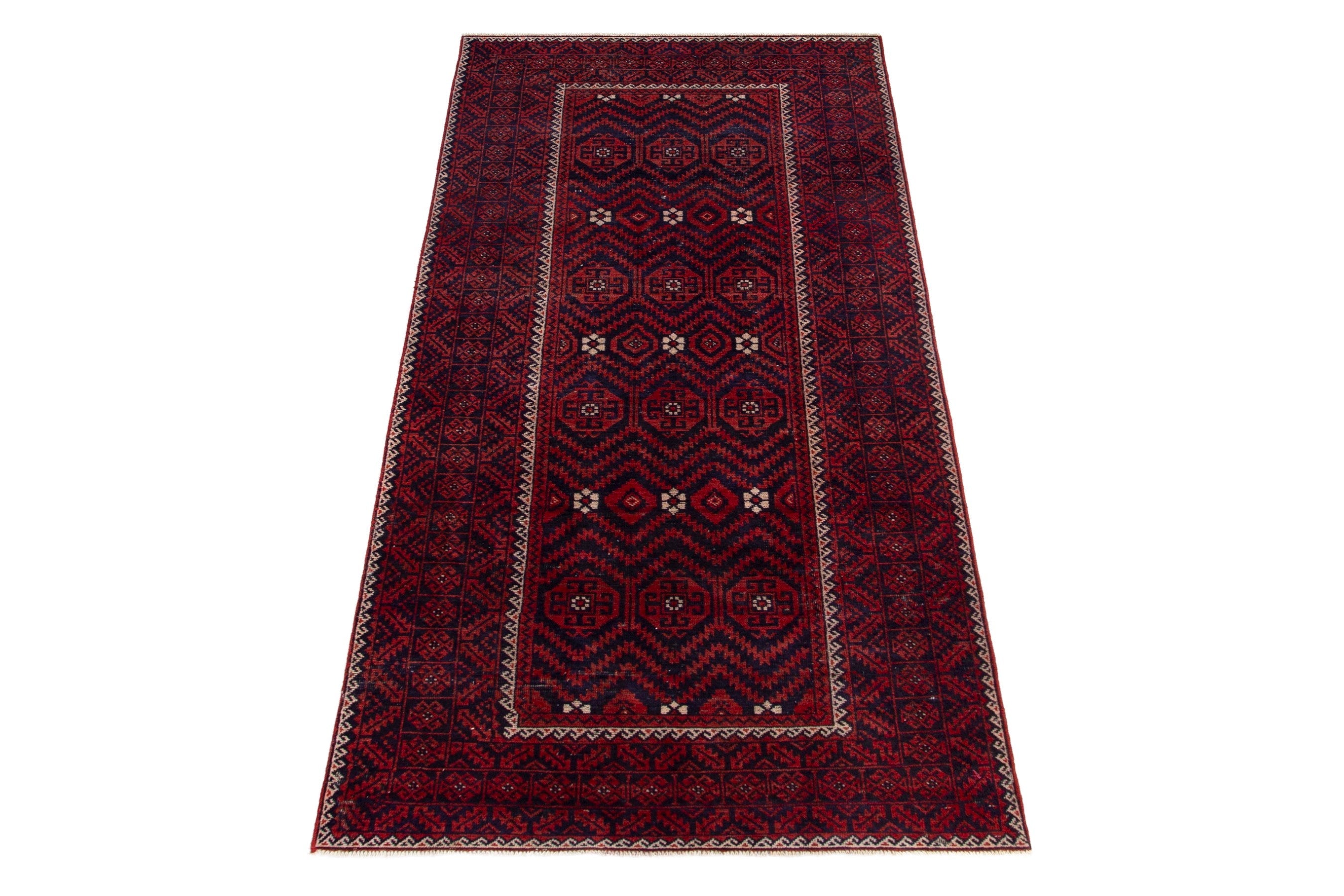 Persian Baluch area rug in burgundy and deep red, view 2 of 18