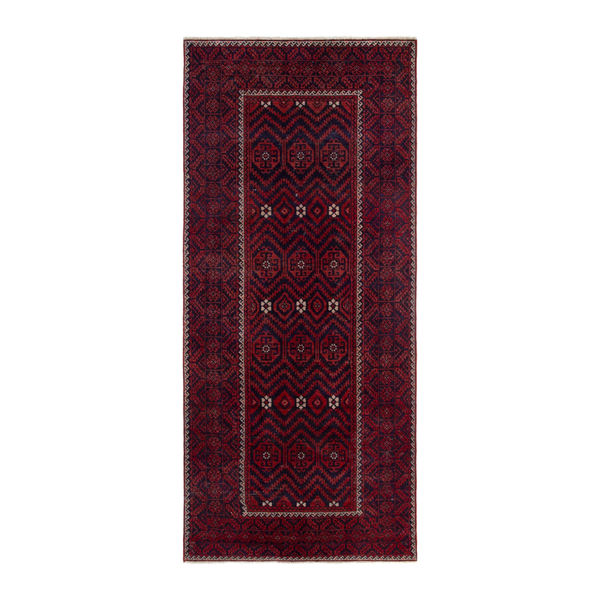 Persian Baluch runner rug in burgundy and deep red, 4'5" x 9'8"