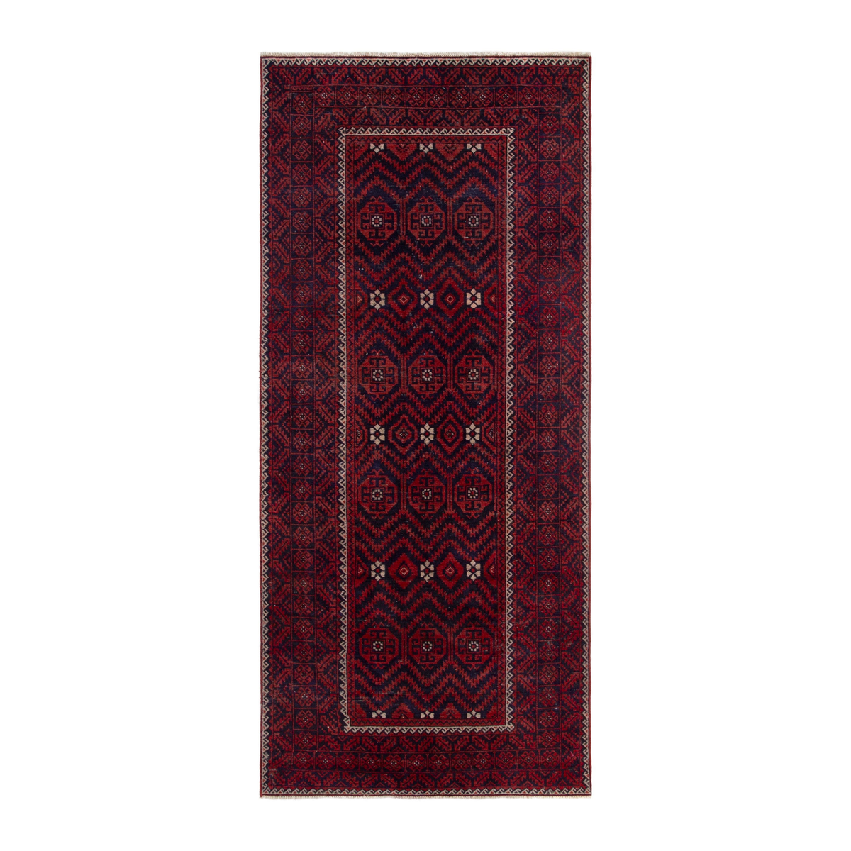Persian Baluch runner rug in burgundy and deep red, 4'5" x 9'8"