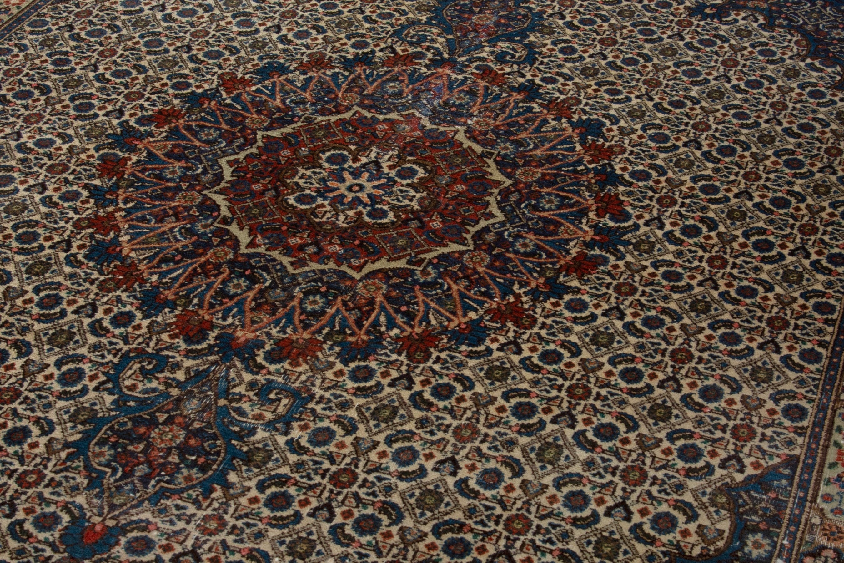 Persian Birjand area rug in ivory and navy, view 10 of 18