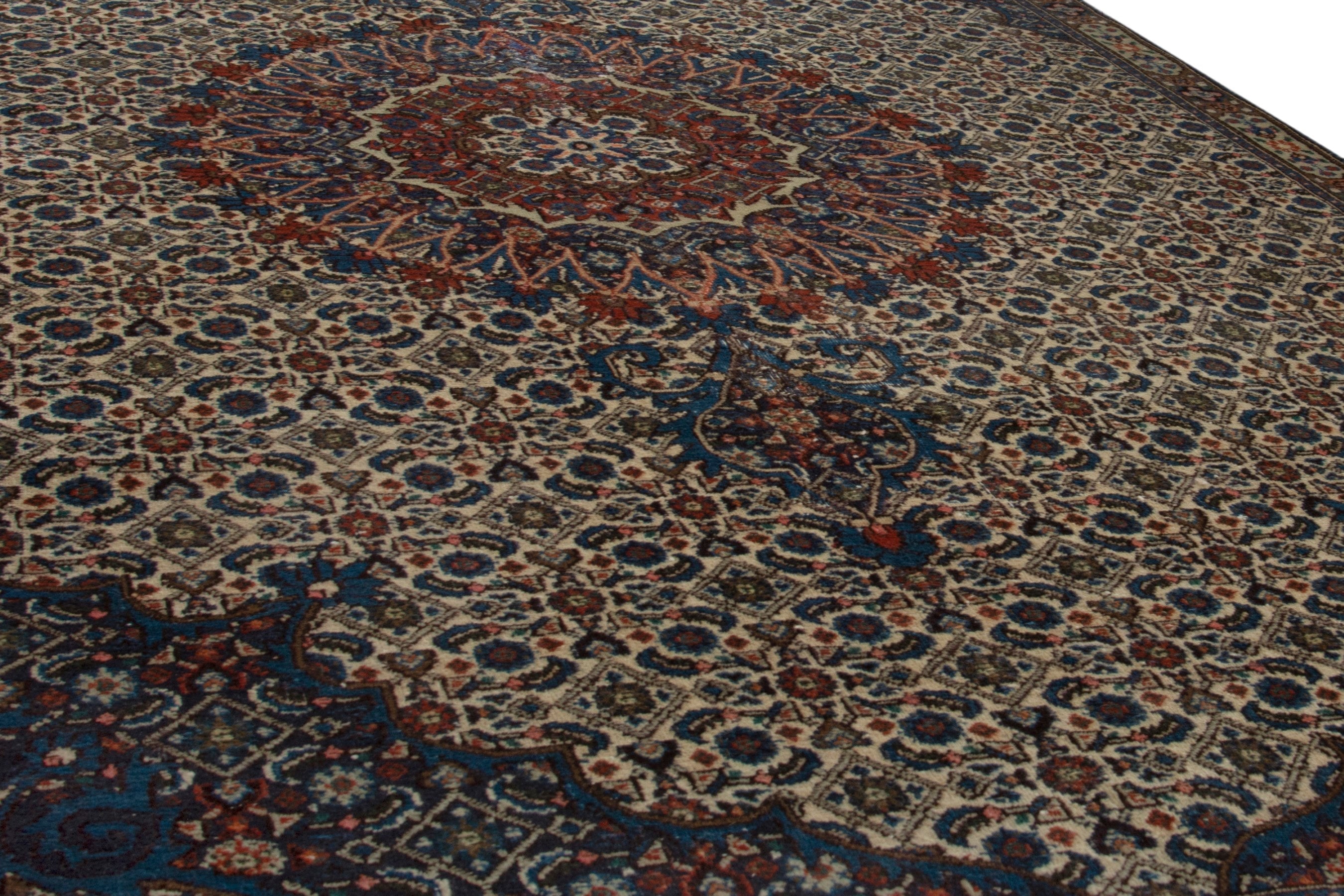 Persian Birjand area rug in ivory and navy, view 11 of 18