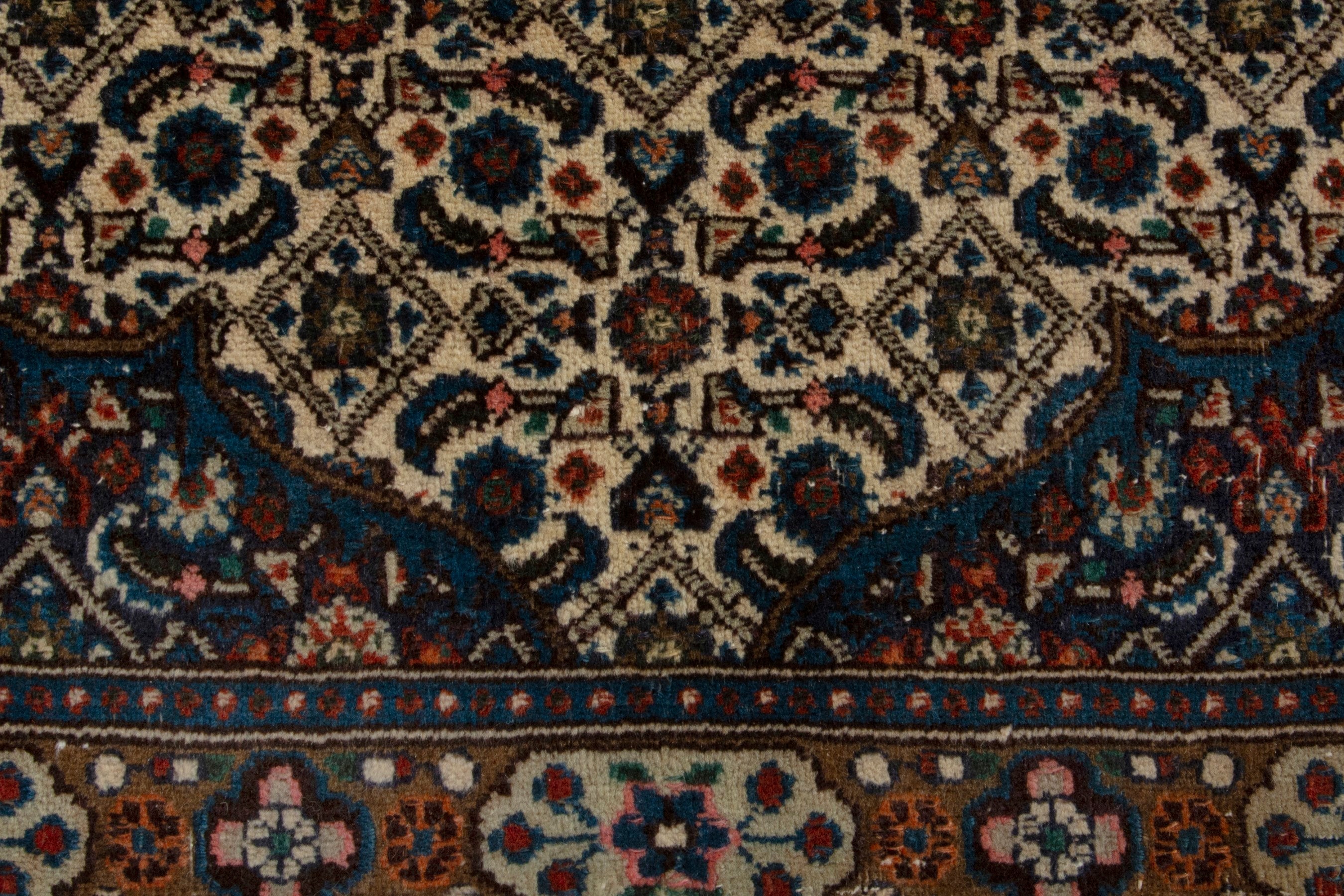 Persian Birjand area rug in ivory and navy, view 12 of 18