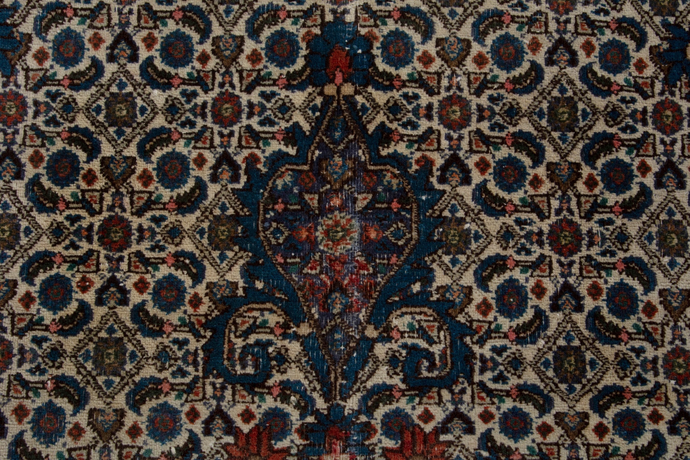 Persian Birjand area rug in ivory and navy, view 13 of 18
