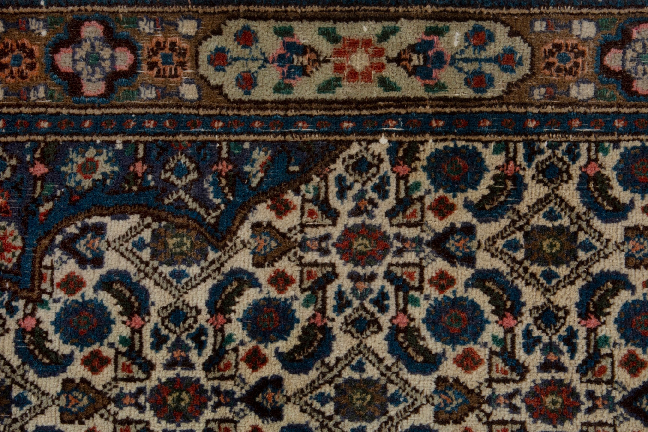 Persian Birjand area rug in ivory and navy, view 14 of 18