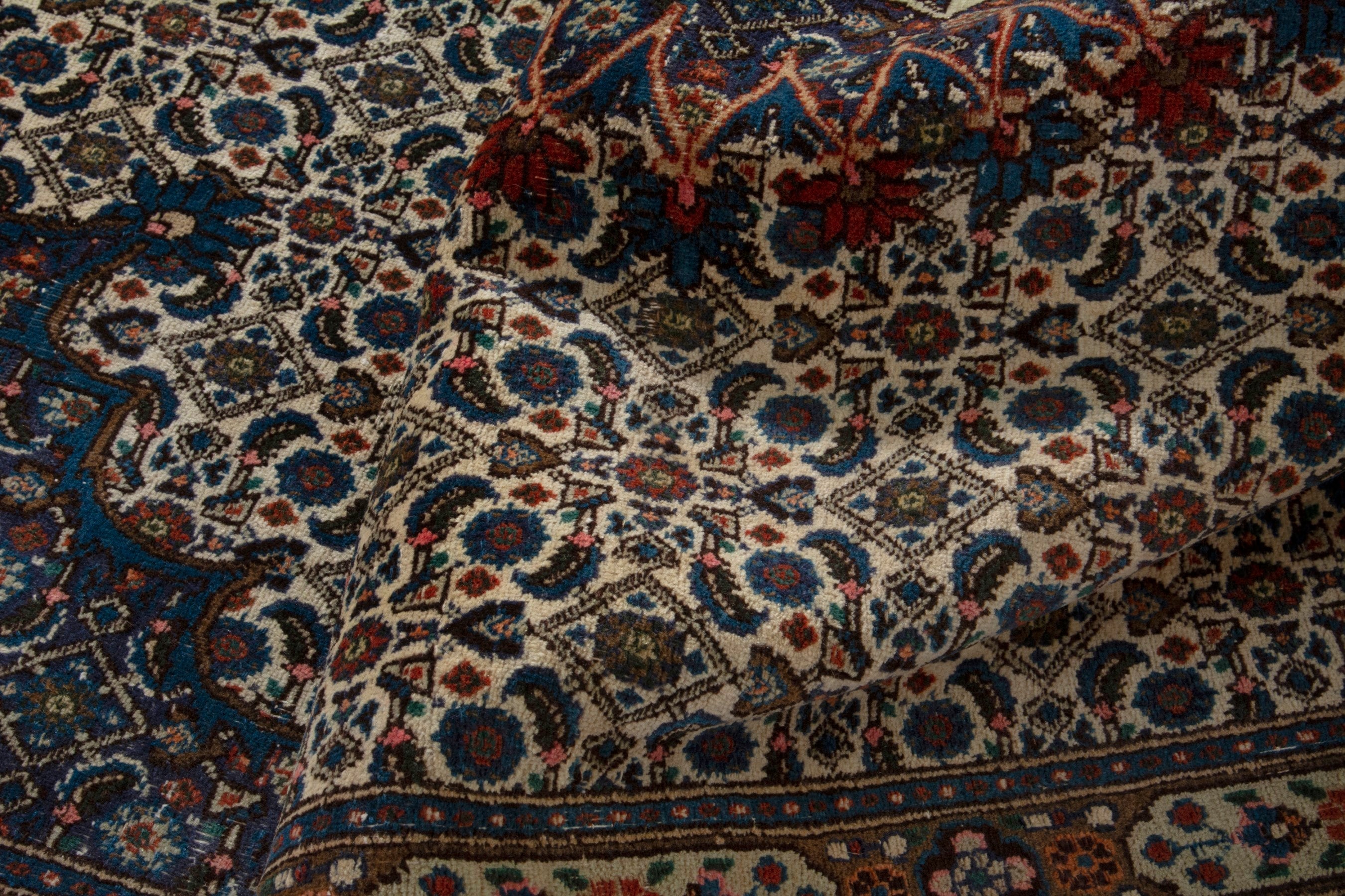 Persian Birjand area rug in ivory and navy, view 15 of 18