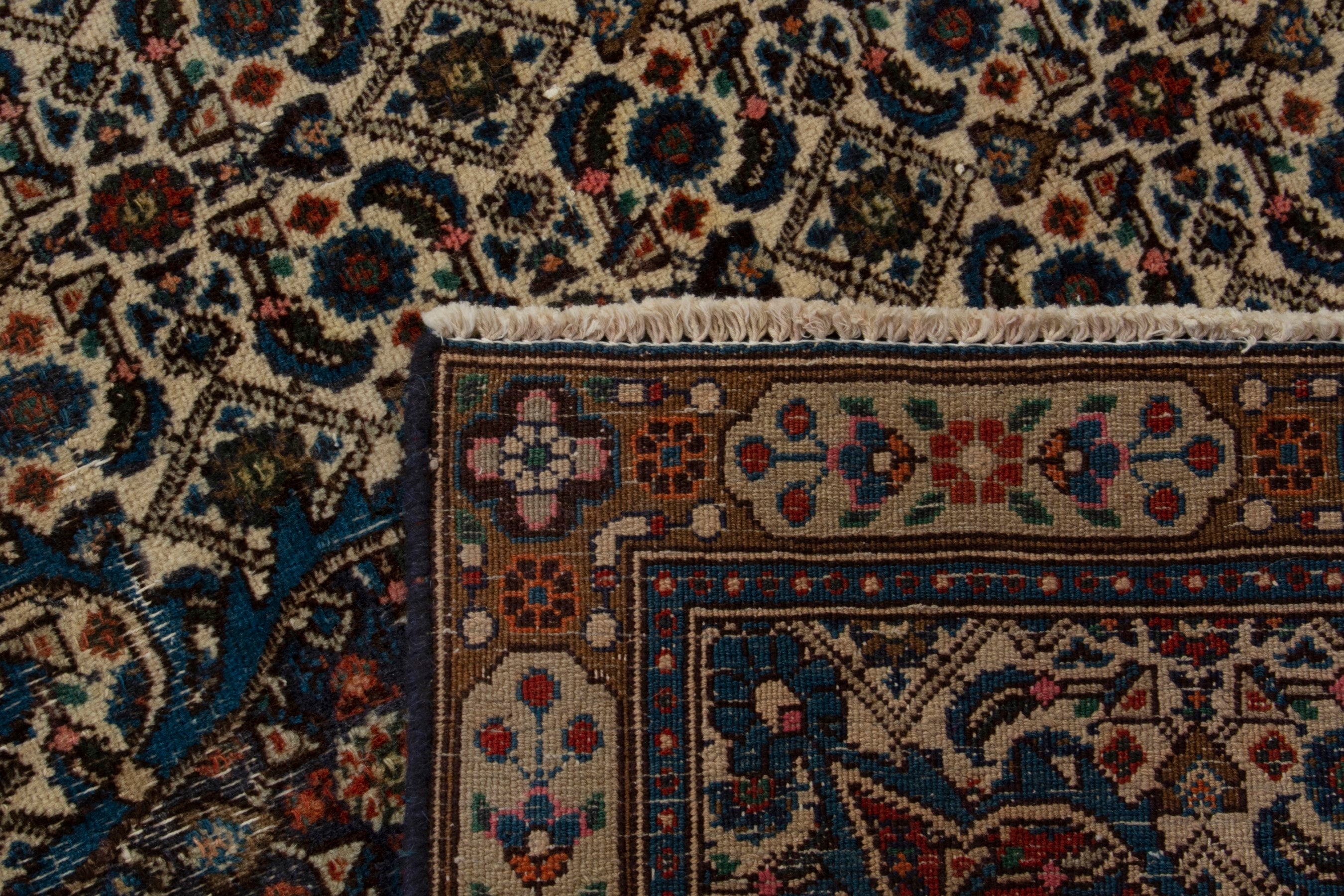 Persian Birjand area rug in ivory and navy, view 18 of 18