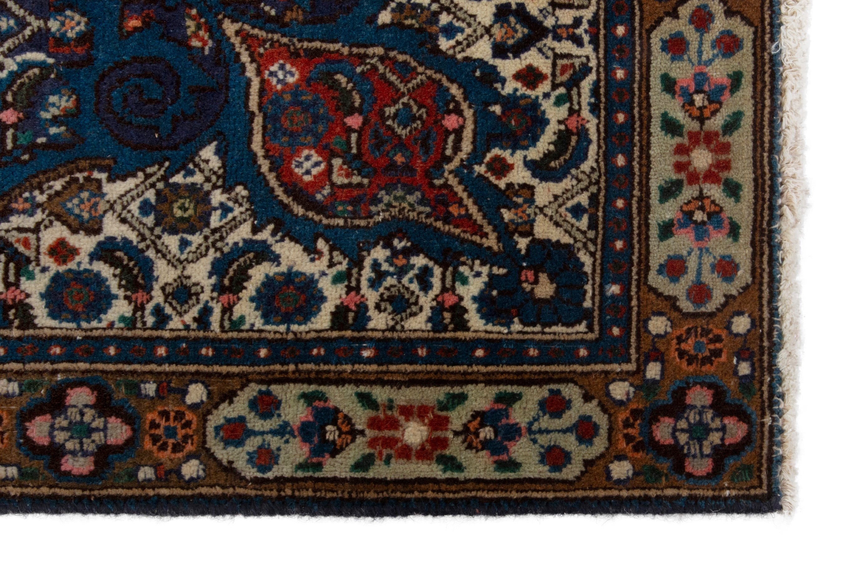 Persian Birjand area rug in ivory and navy, view 5 of 18