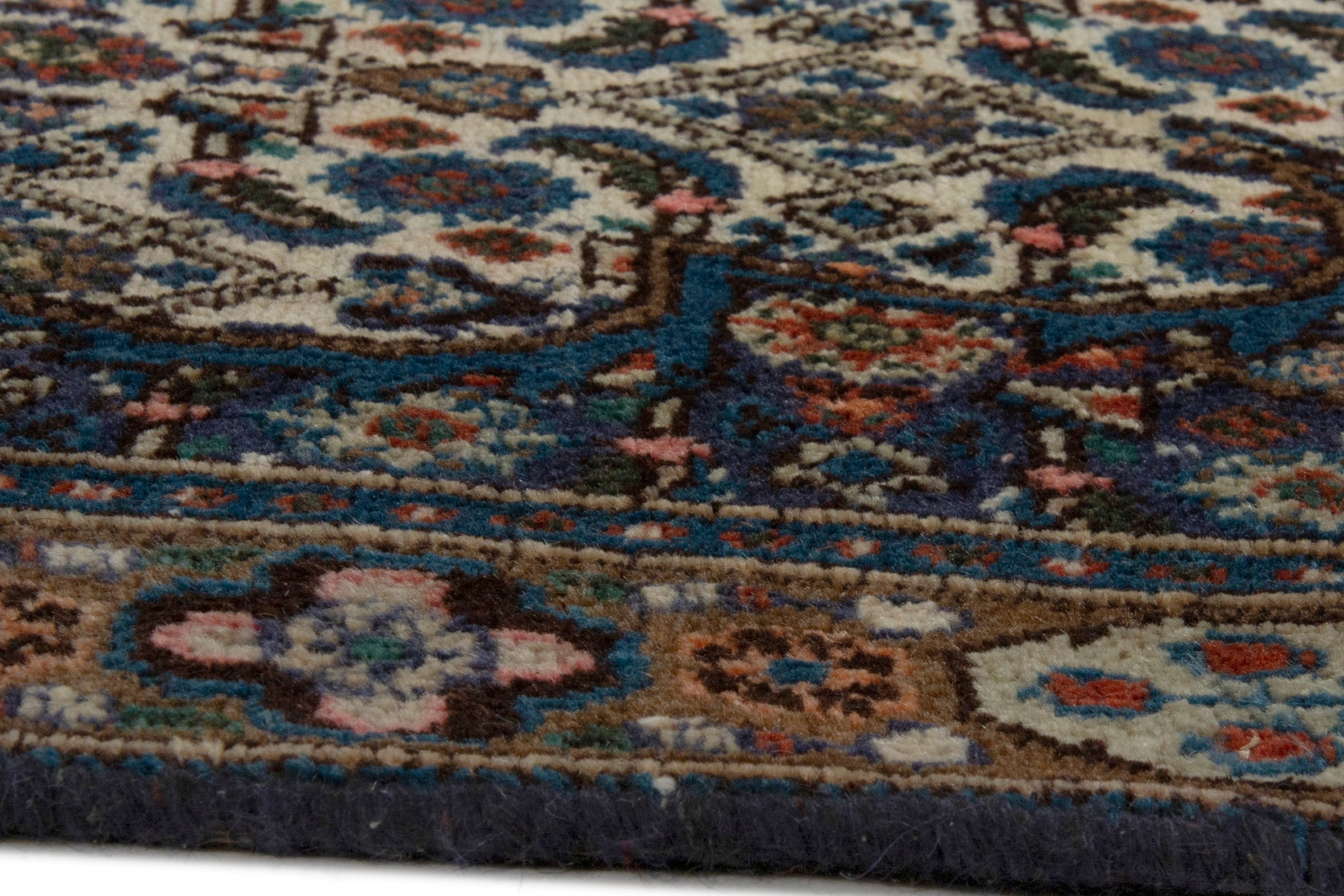 Persian Birjand area rug in ivory and navy, view 7 of 18