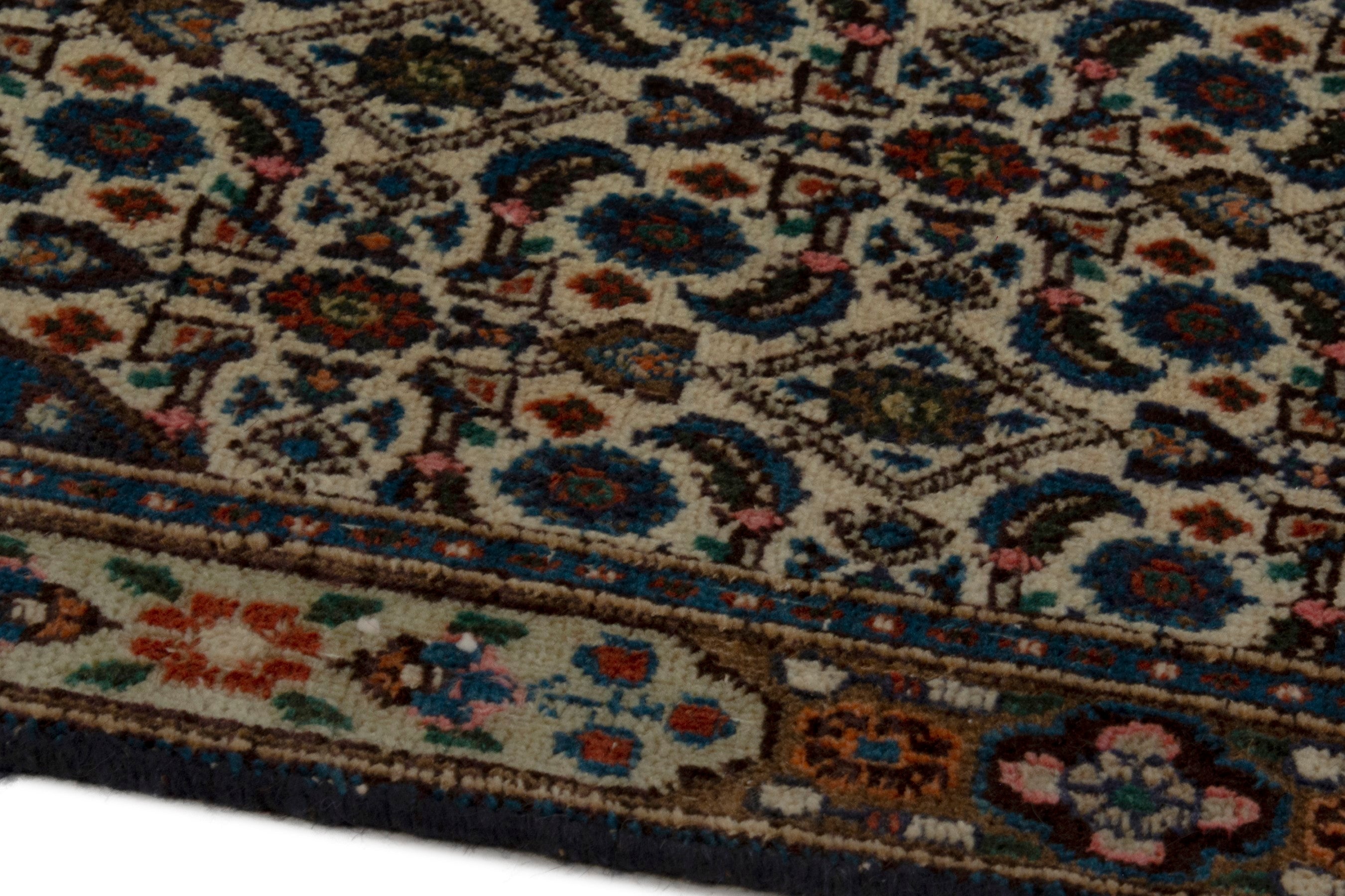 Persian Birjand area rug in ivory and navy, view 9 of 18