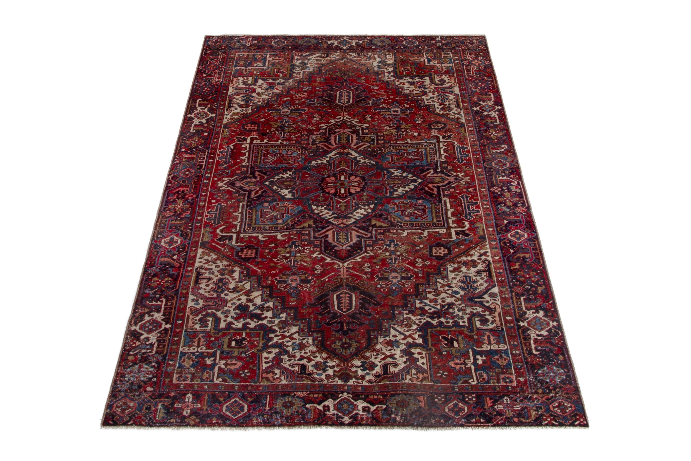 Persian Heriz oversized rug in deep red and cream, view 2 of 21