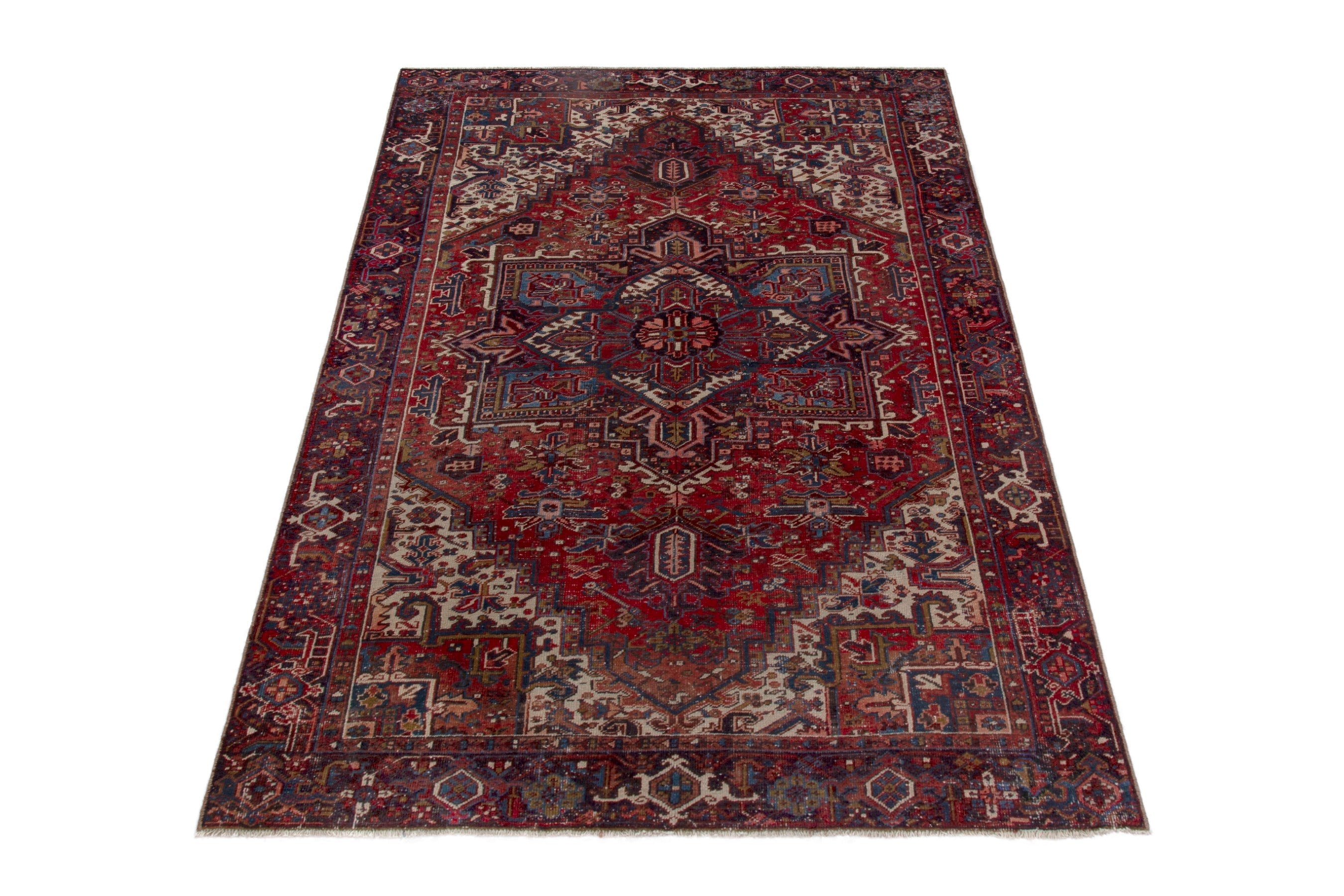 Persian Heriz oversized rug in deep red and cream, view 3 of 21