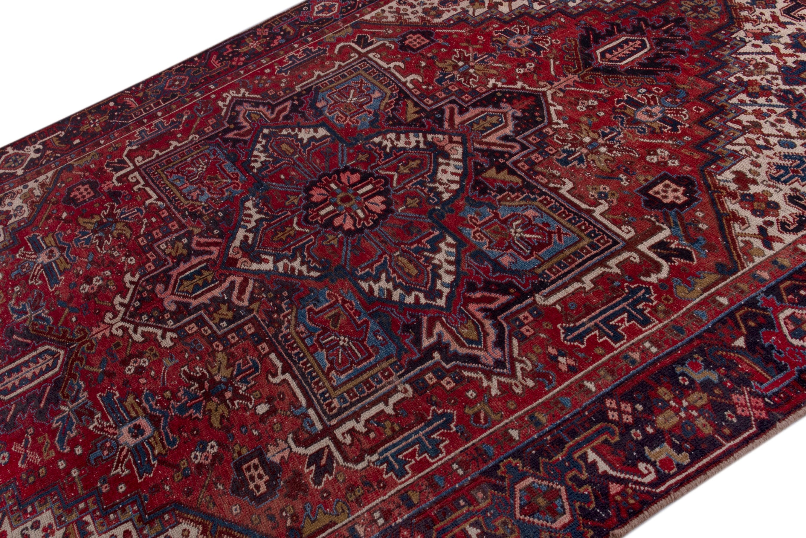 Persian Heriz oversized rug in deep red and cream, view 4 of 21