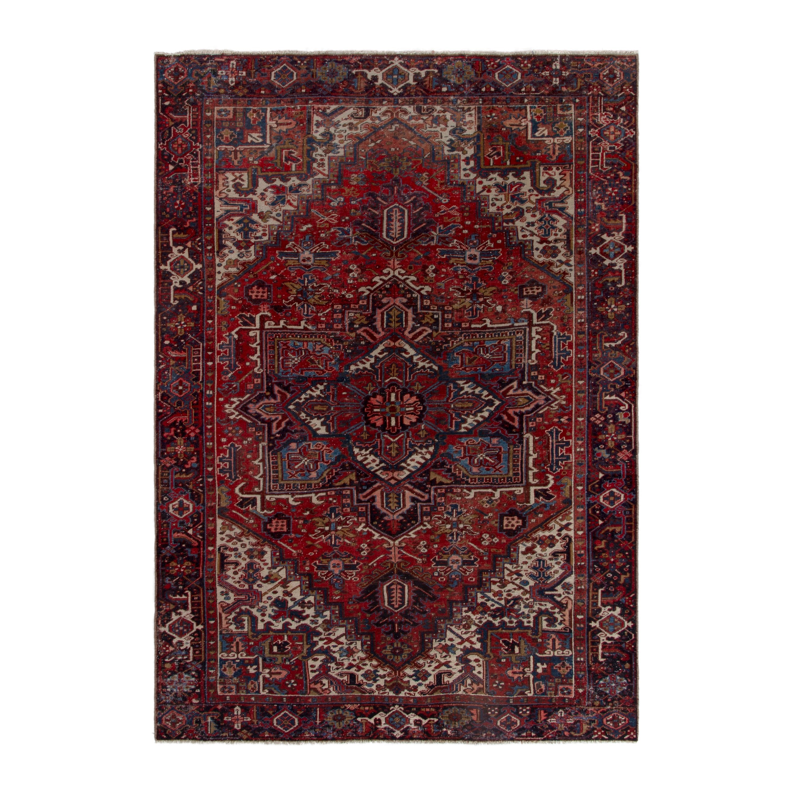 Persian Heriz oversized rug in deep red and cream, 7'10" x 11'4"