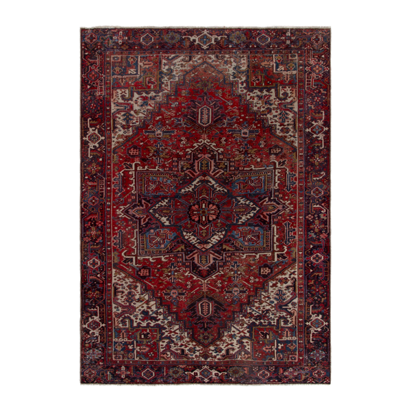 Persian Heriz oversized rug in deep red and cream, 7'10" x 11'4"