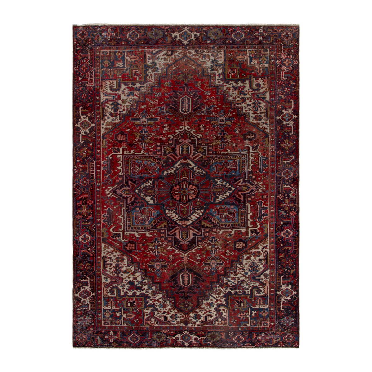 Persian Heriz oversized rug in deep red and cream, 7'10" x 11'4"