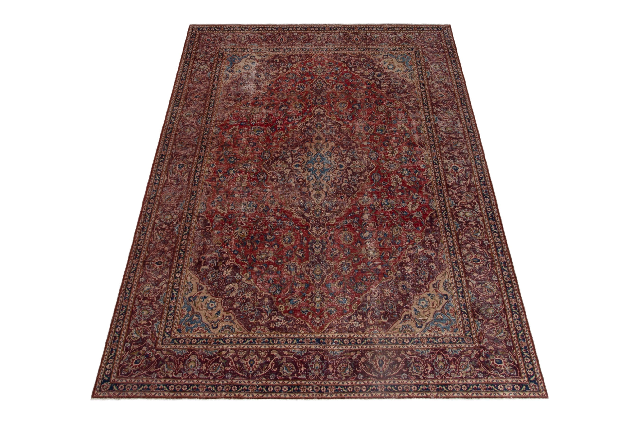 Persian Mashhad oversized rug in deep red and burgundy, view 2 of 19
