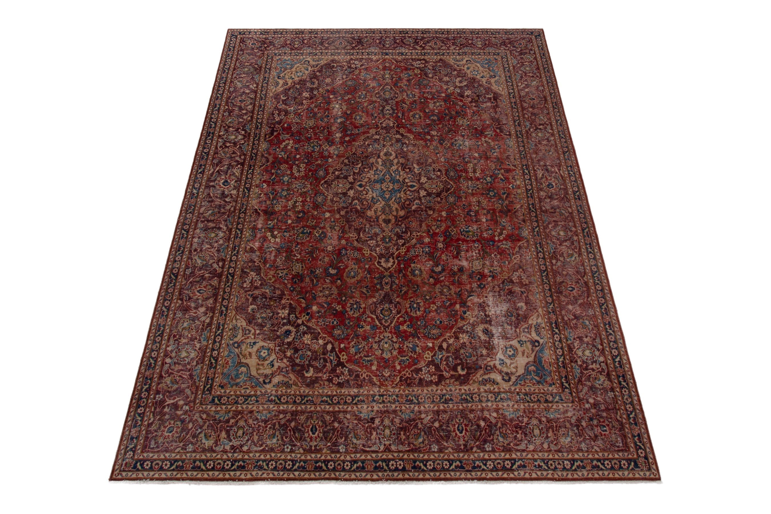 Persian Mashhad oversized rug in deep red and burgundy, view 3 of 19