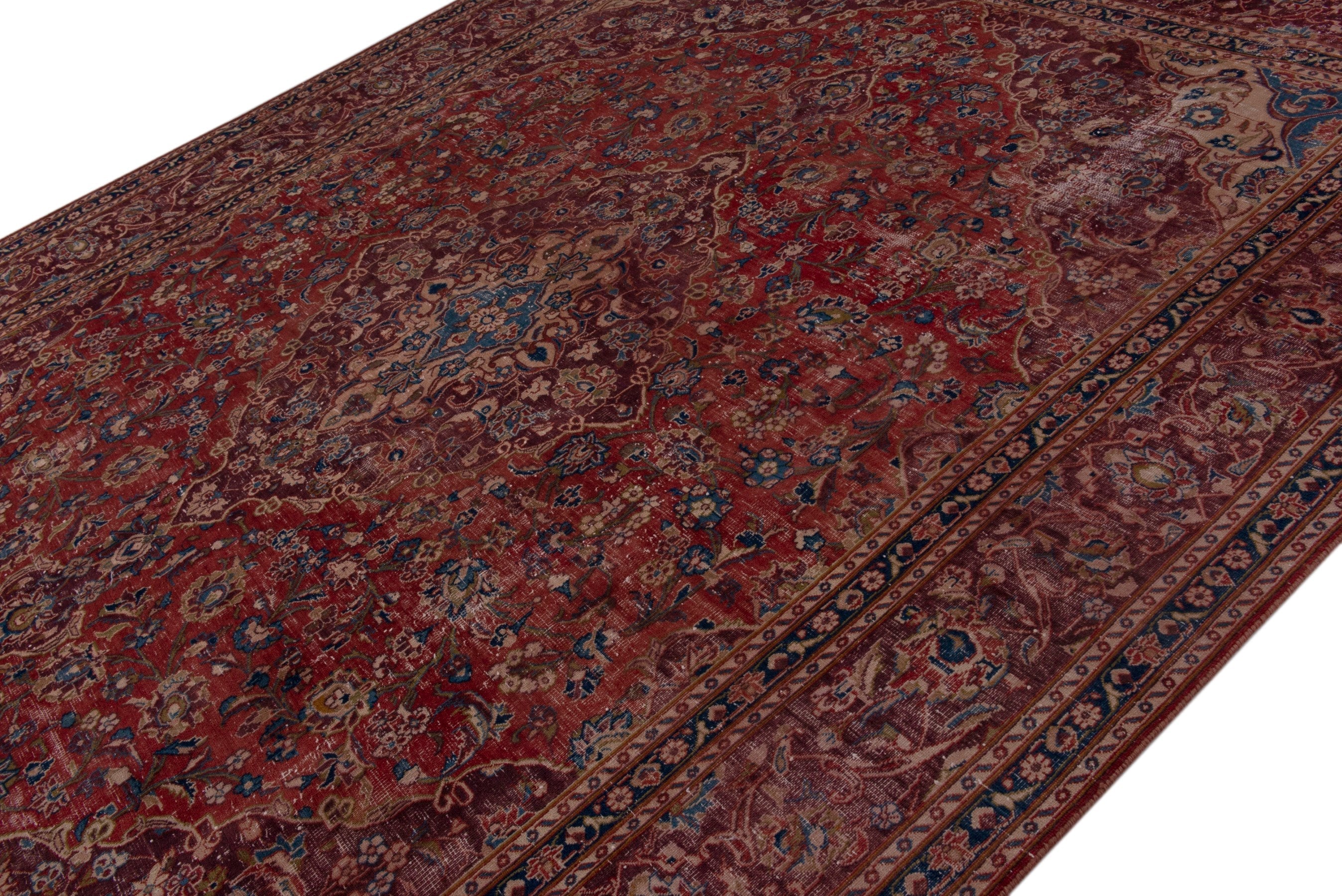 Persian Mashhad oversized rug in deep red and burgundy, view 4 of 19