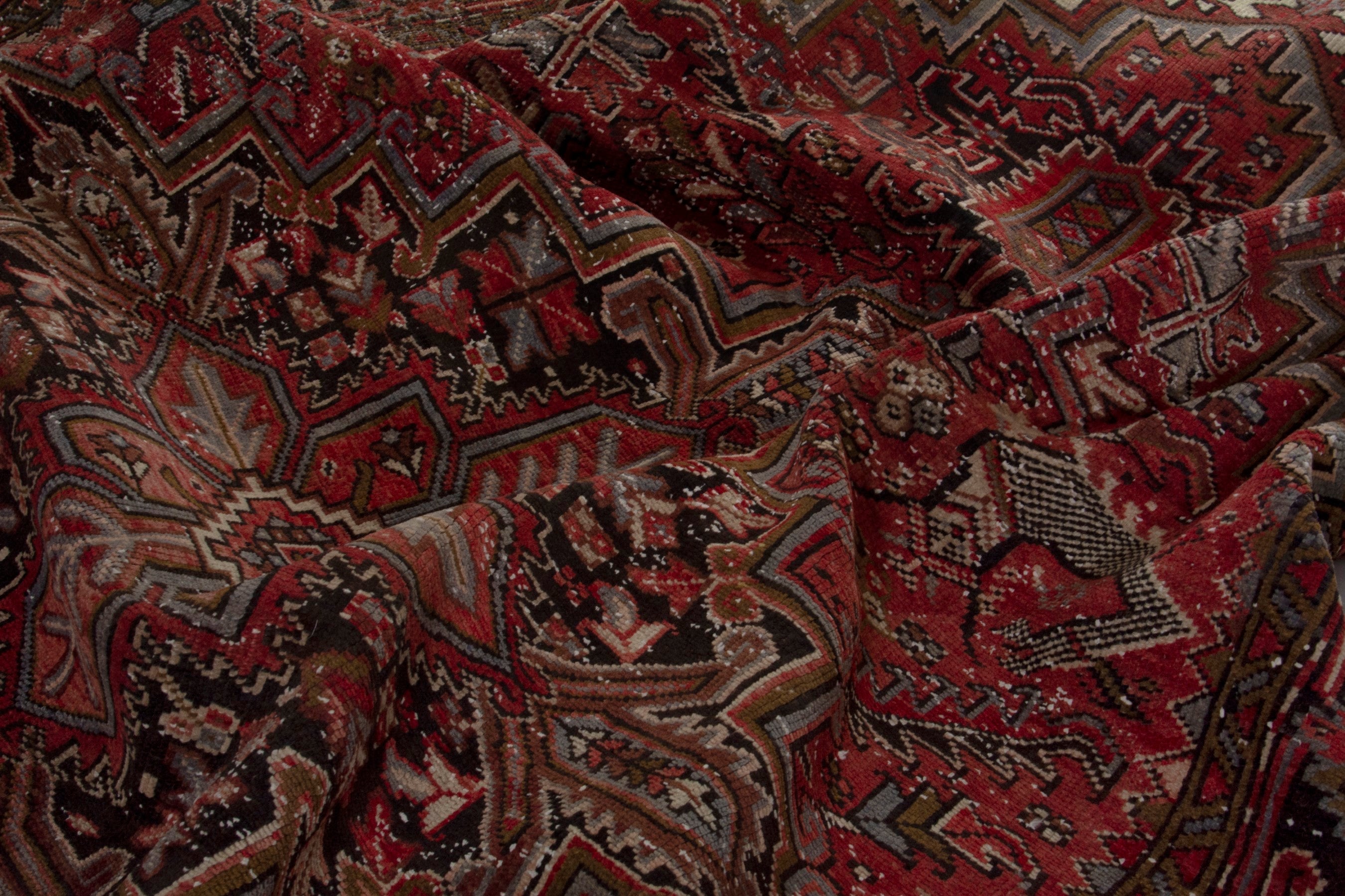 Persian Heriz oversized rug in deep red and burgundy, view 15 of 16