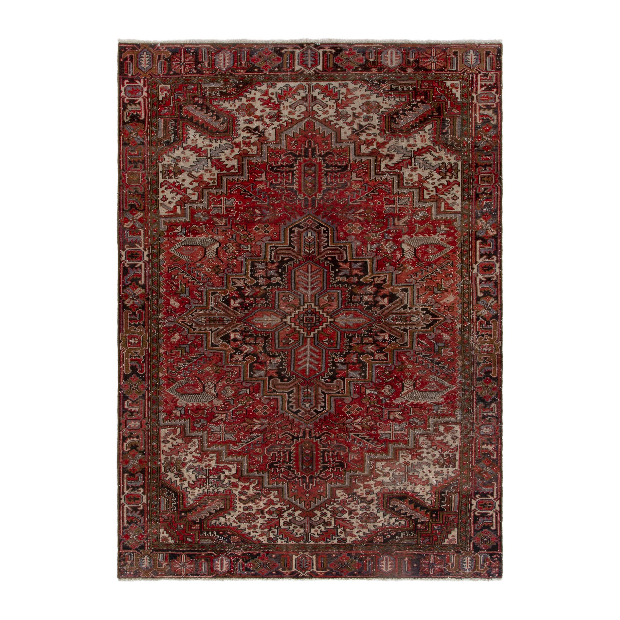 Persian Heriz oversized rug in deep red and burgundy, 7'10" x 11'1"