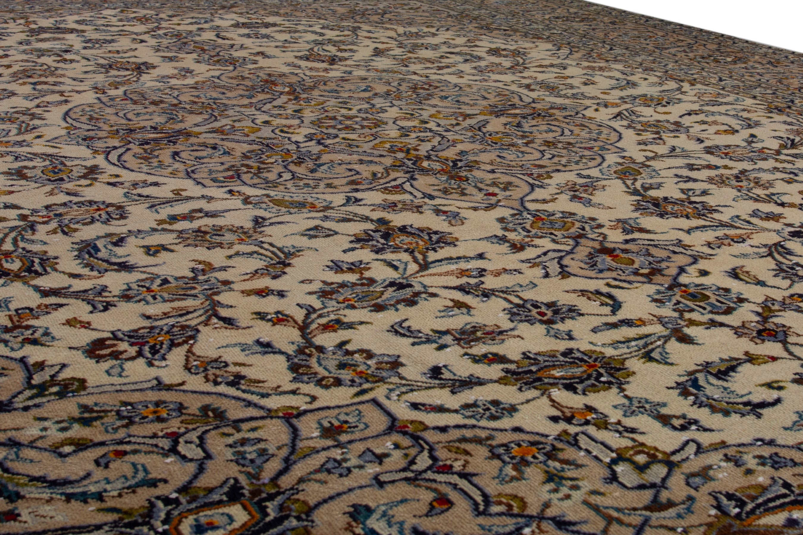 Persian Kashan oversized rug in cream and brown, view 10 of 18