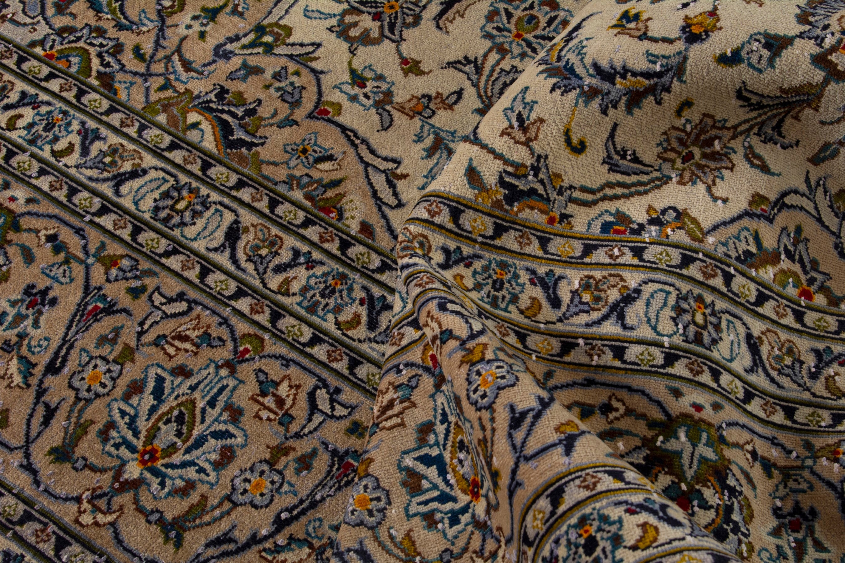 Persian Kashan oversized rug in cream and brown, view 15 of 18