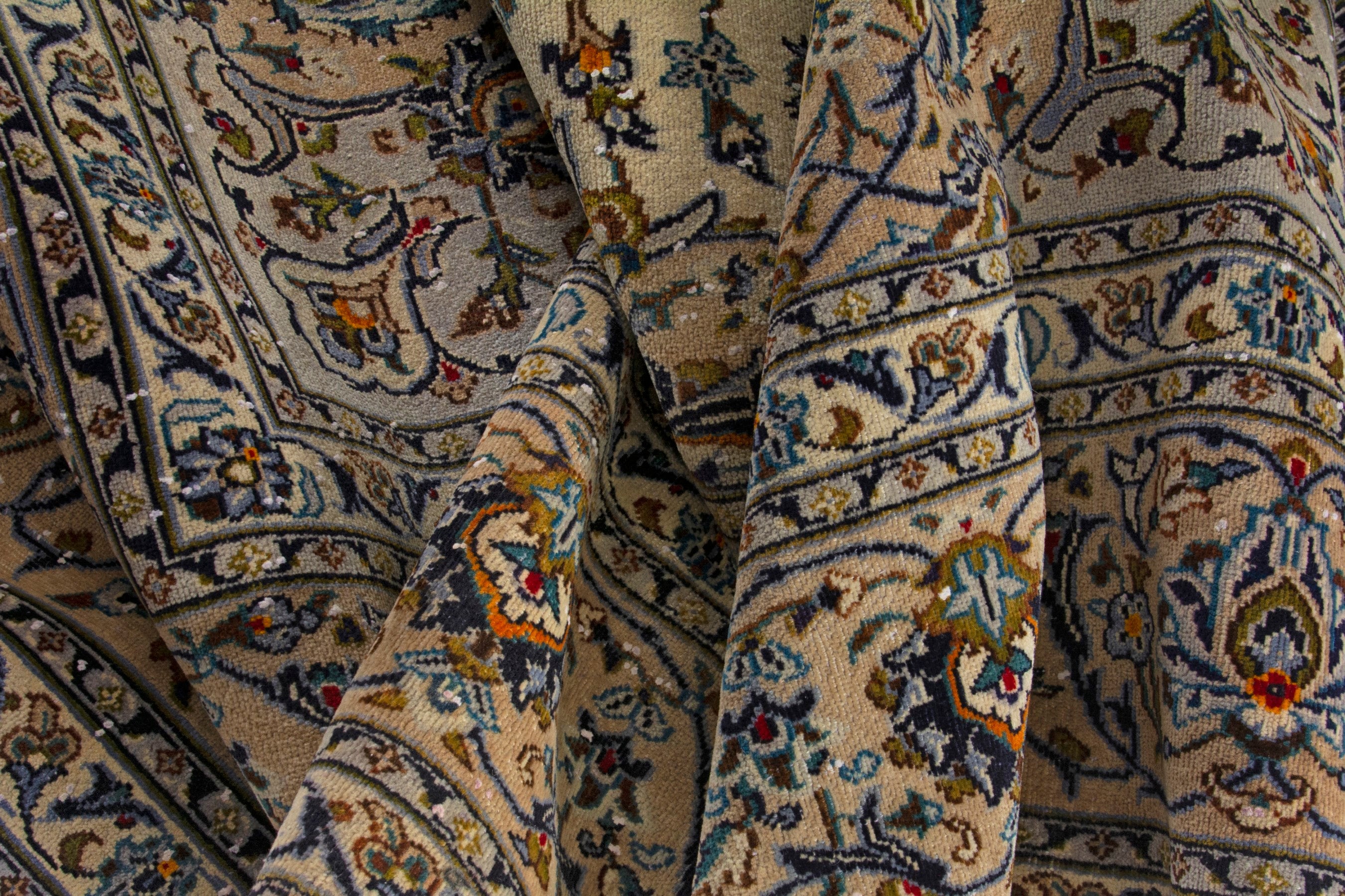 Persian Kashan oversized rug in cream and brown, view 16 of 18