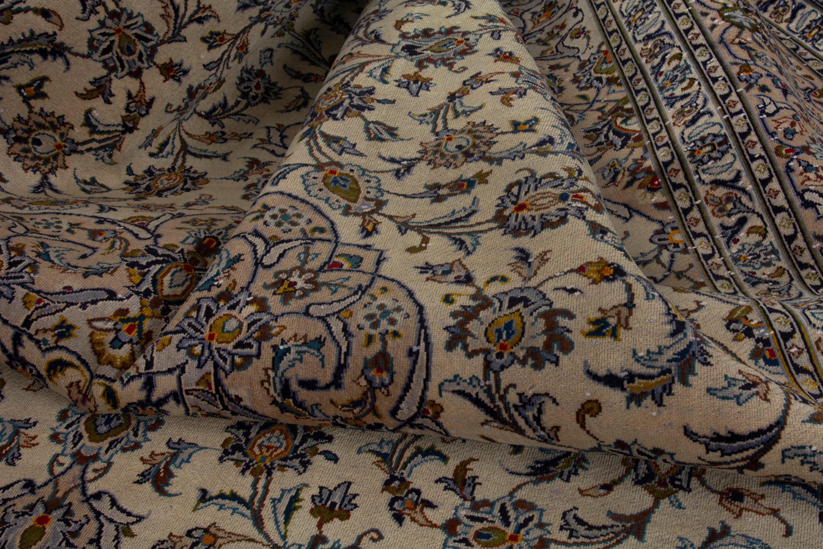 Persian Kashan oversized rug in cream and brown, view 17 of 18