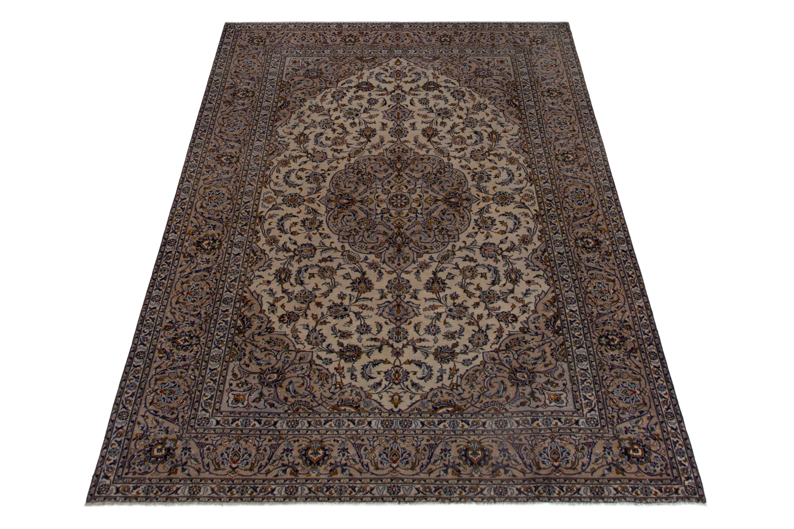Persian Kashan oversized rug in cream and brown, view 2 of 18