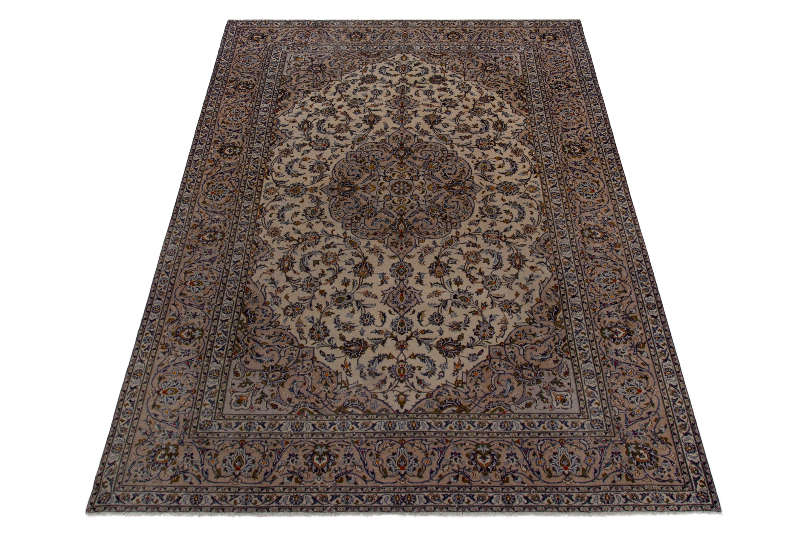 Persian Kashan oversized rug in cream and brown, view 3 of 18